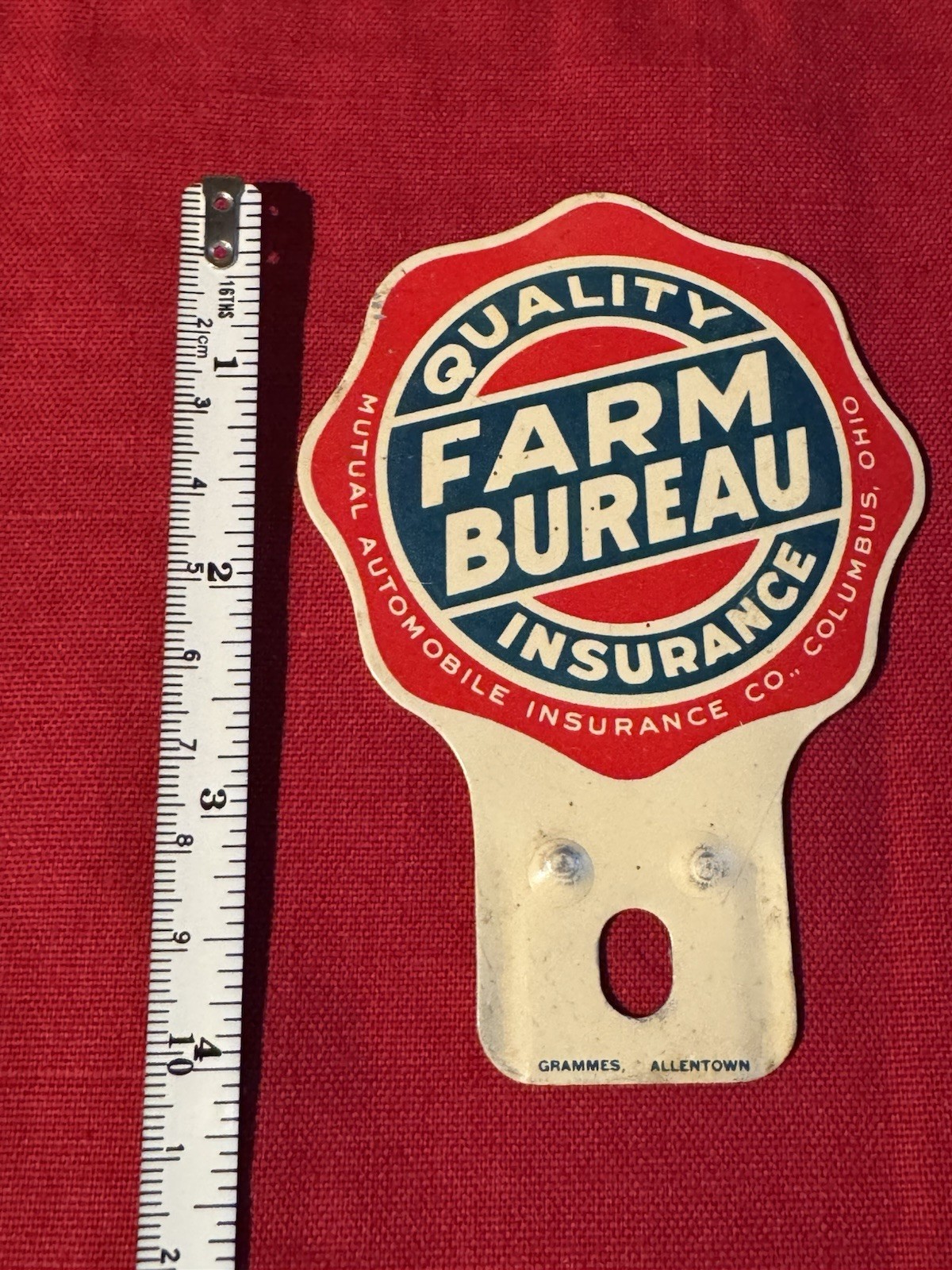 VTG Allentown PA Mutual Auto Ins. Farm Bureau Metal License Plate Topper Sign