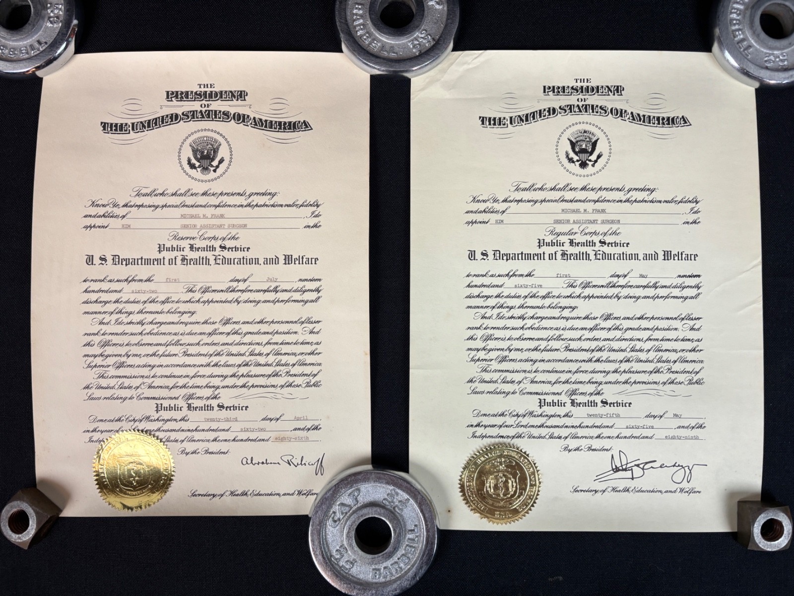 1962 & 1965 US Department Of Health Reserve Corps Certificates Senior Surgeon