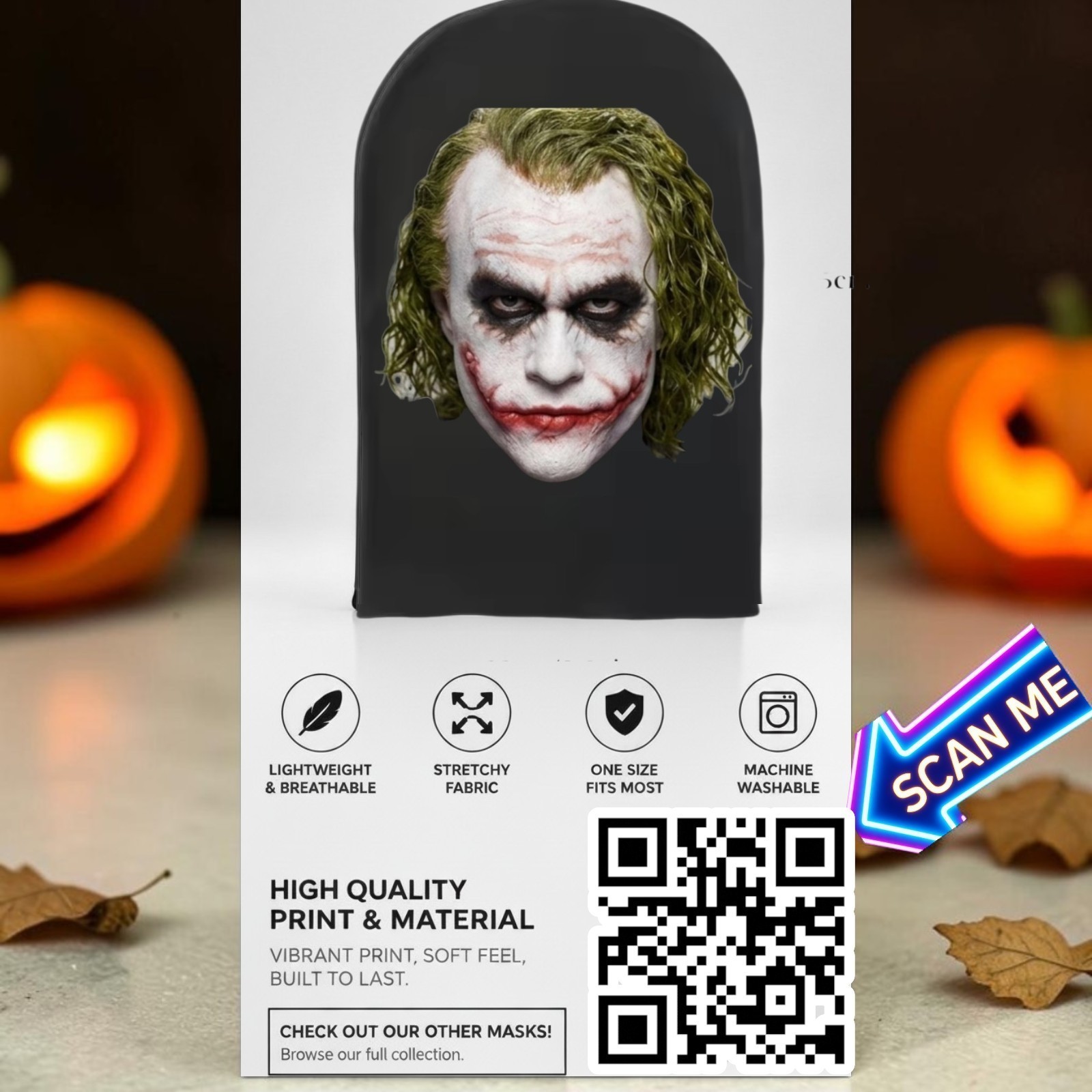 New Heath Ledger Mesh Mask SeeThru Halloween Costume Cosplay THE Joker Batman 🃏