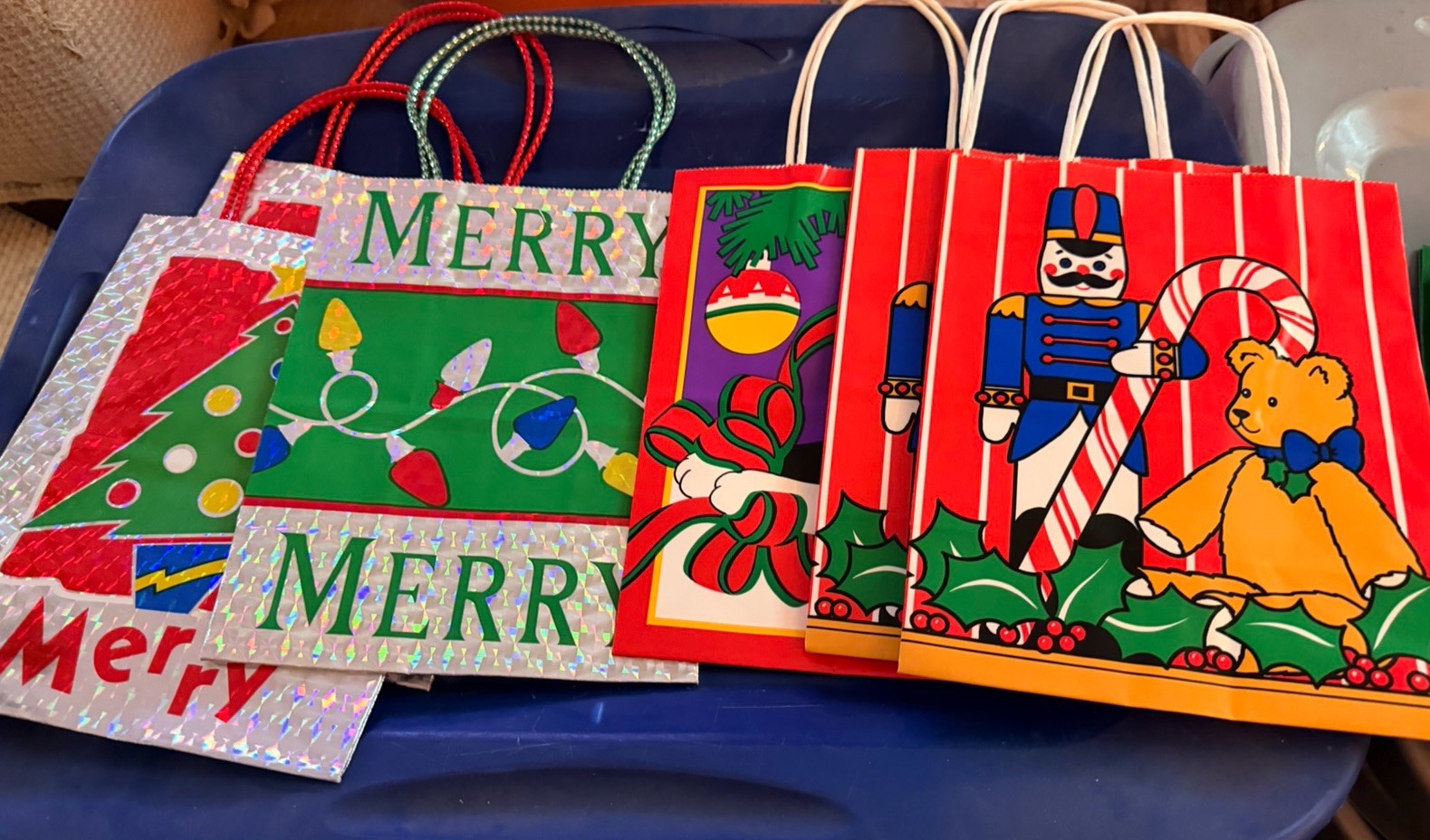 Vtg 90s Jeanmarie Creations Christmas Paper Gift Bags Lot of 6 Retro Holiday