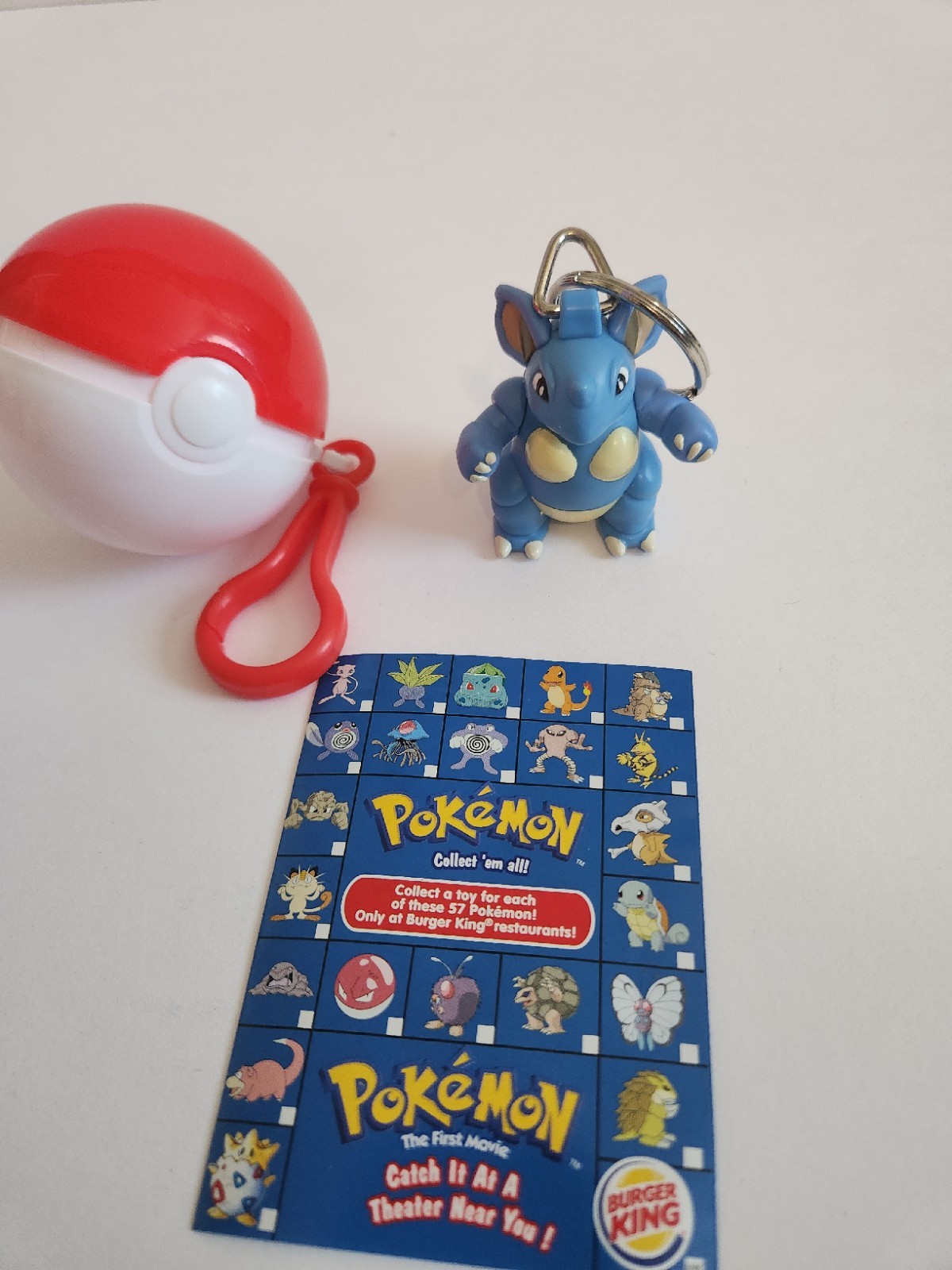Vintage 1999 Burger King Pokemon Keychain Nidoran Poke Ball Checklist Booklet