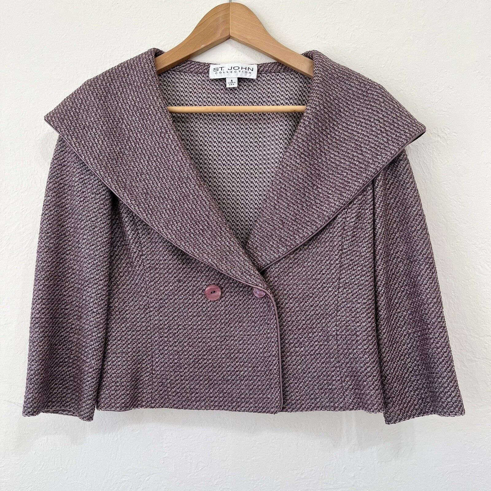 St John Collection Tweed Textured Purple Lavender Cropped Jacket Size 4