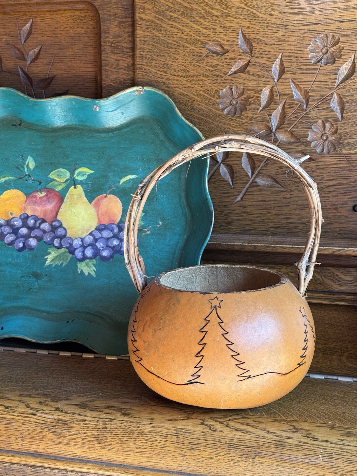Vintage 1998 Signed HS Gourd Basket