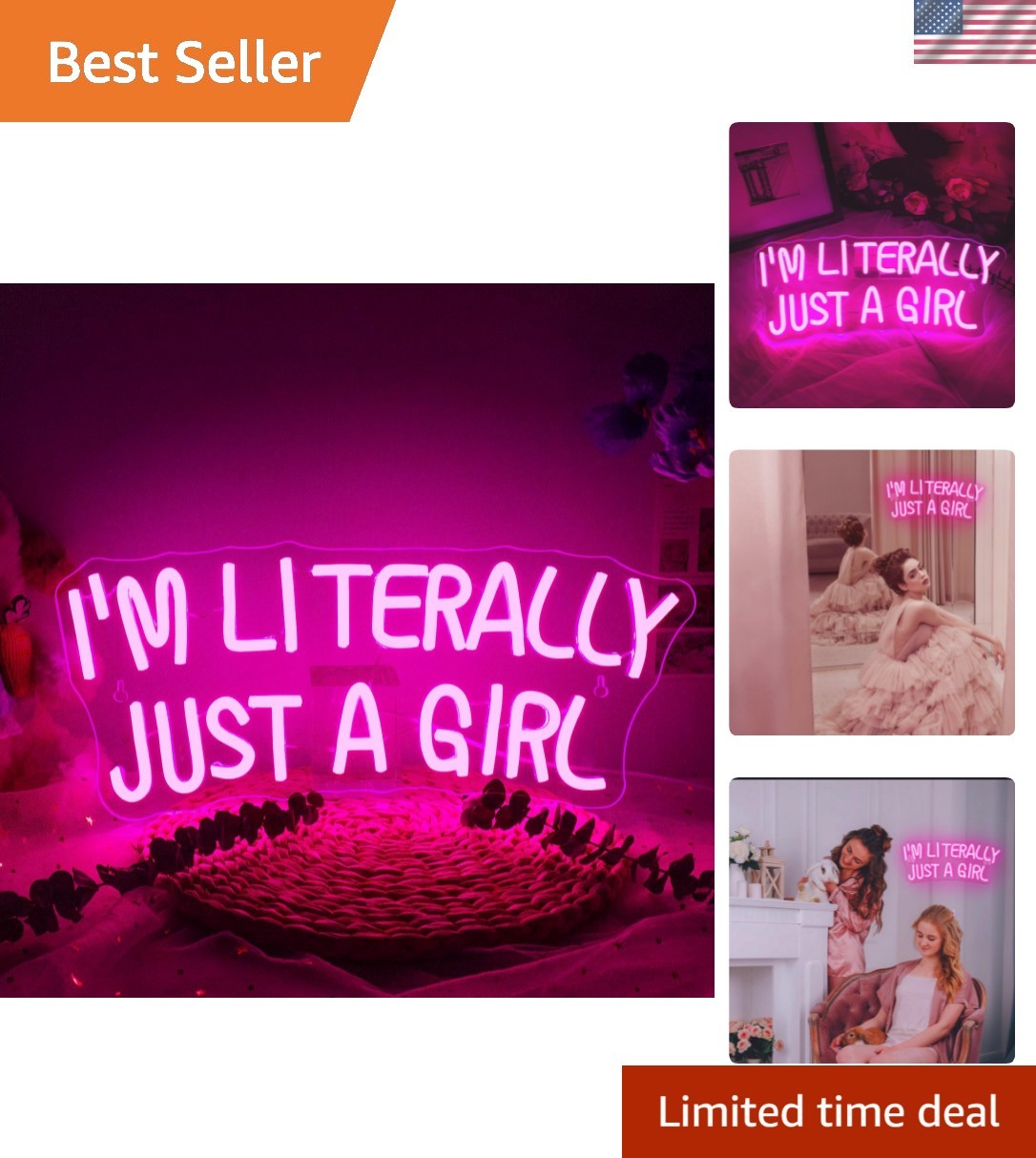 I\'M Literally Just A Girl Neon Sign Pink Led Sign Led Neon Light for Wall Dec...