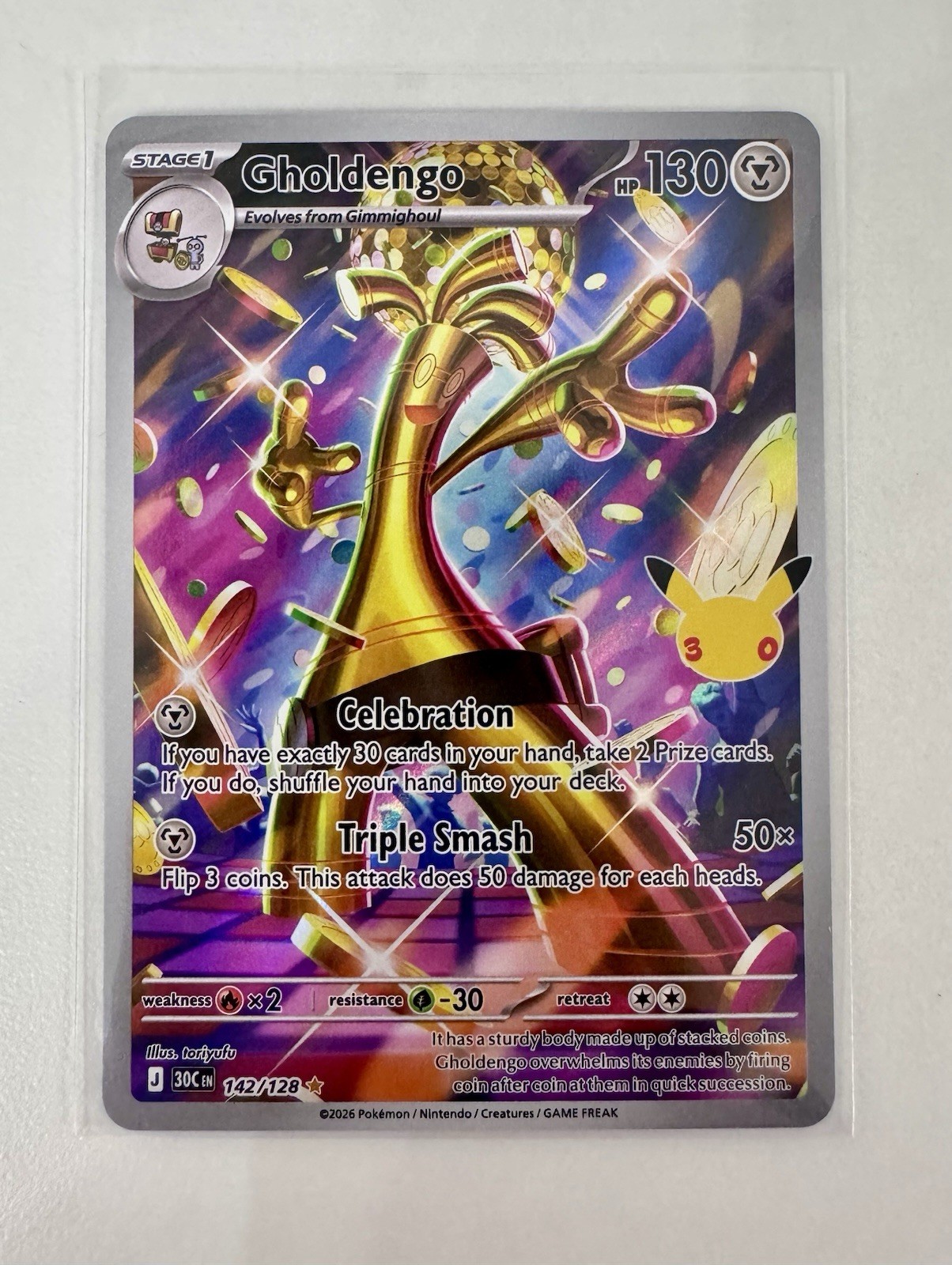 Pokémon TCG Gholdengo 132/128 Illustration Rare - 30th Celebration MINT