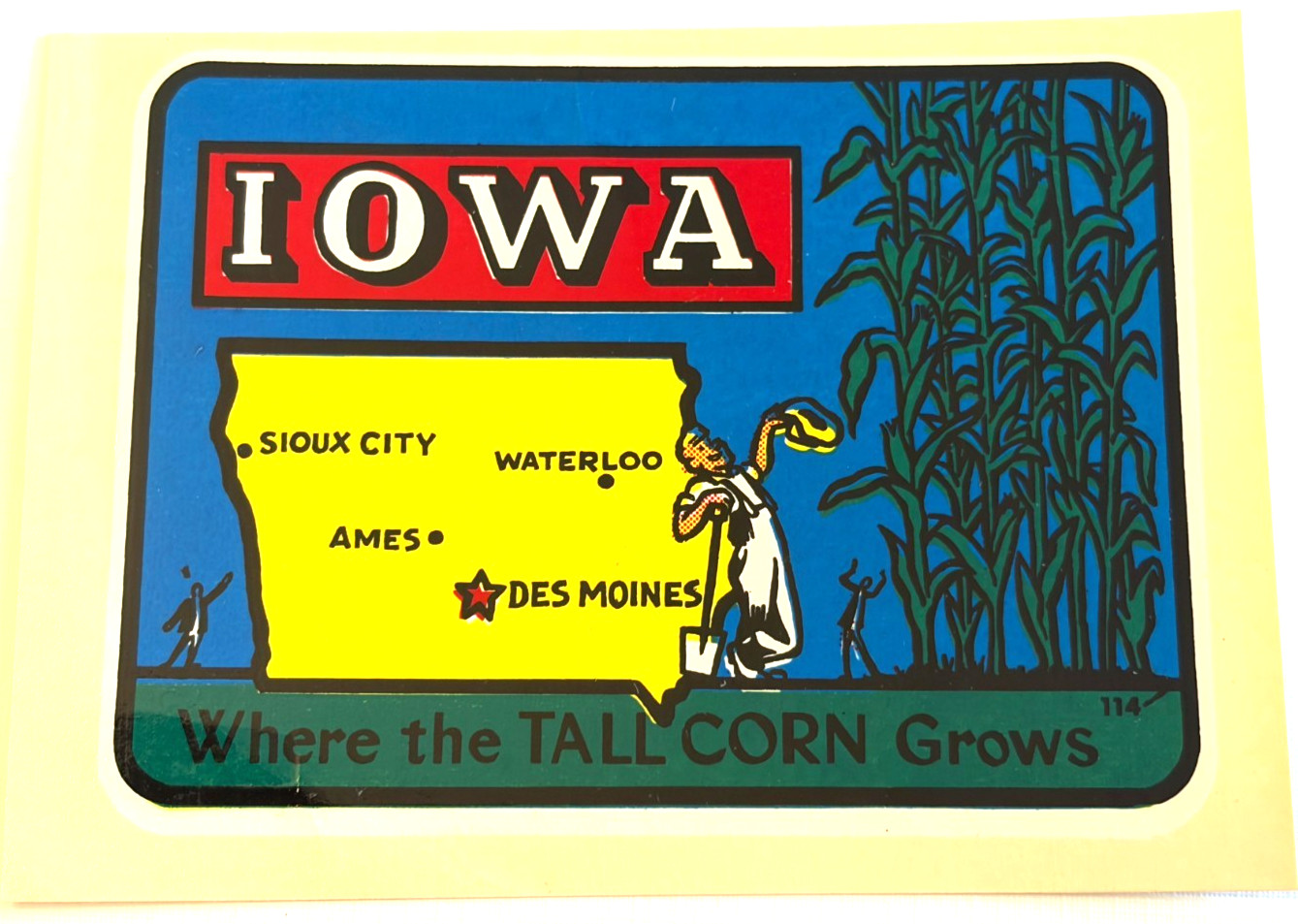 c1950s Window Sticker Decal Iowa Tall Corn Farmer Des Moines c1950s Window Sticker Decal Iowa Tall Corn Farmer Des Moines