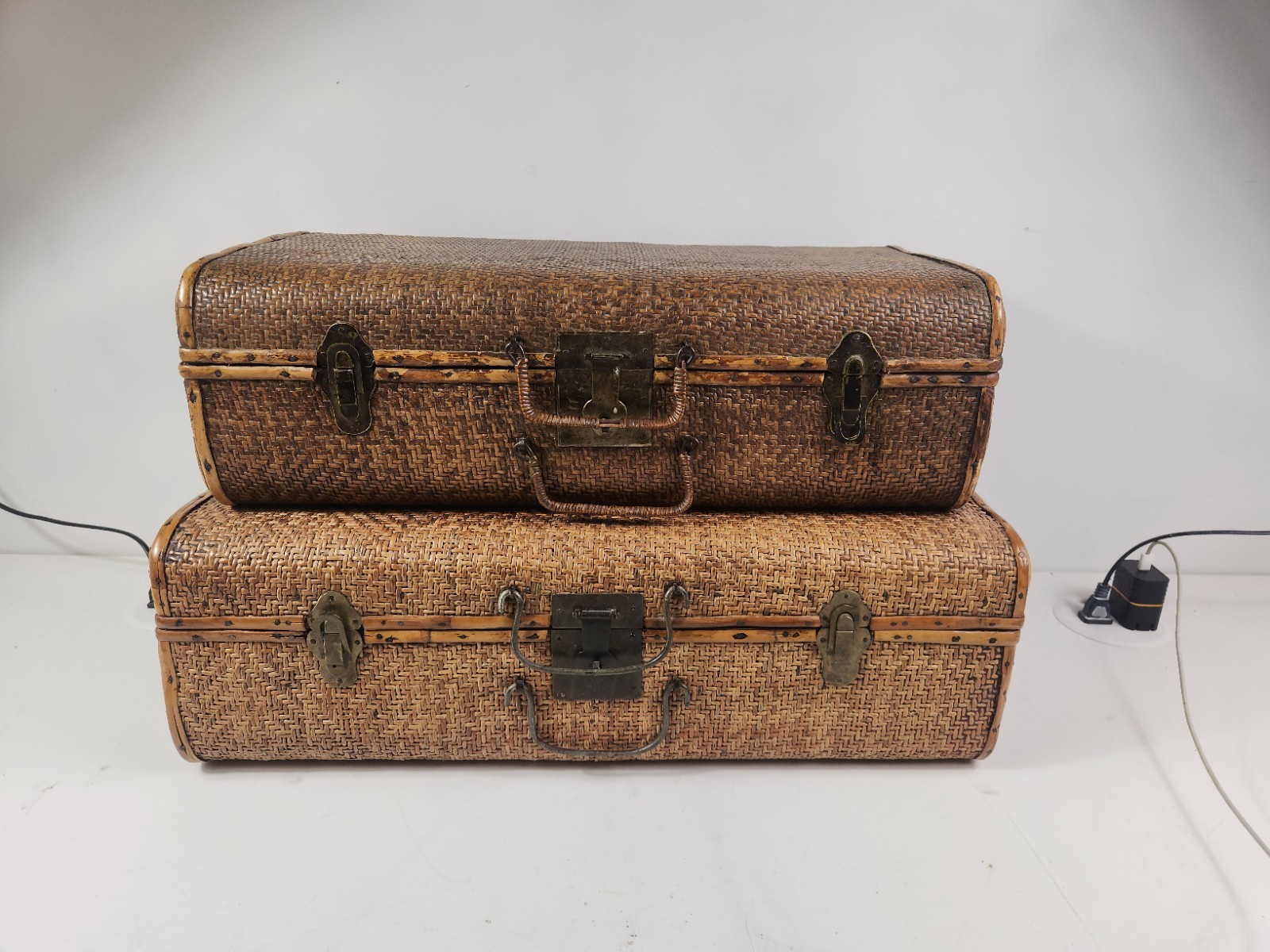 Terra Nova Wicker Rattan Suitcase Set 2 Pc Mid Century Travel Luggage Boho Decor