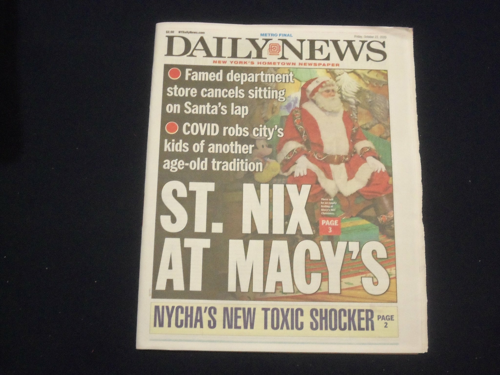 2020 OCTOBER 23 NEW YORK DAILY NEWS - MACY'S THANKSGIVING DAY PARADE CANCELLED