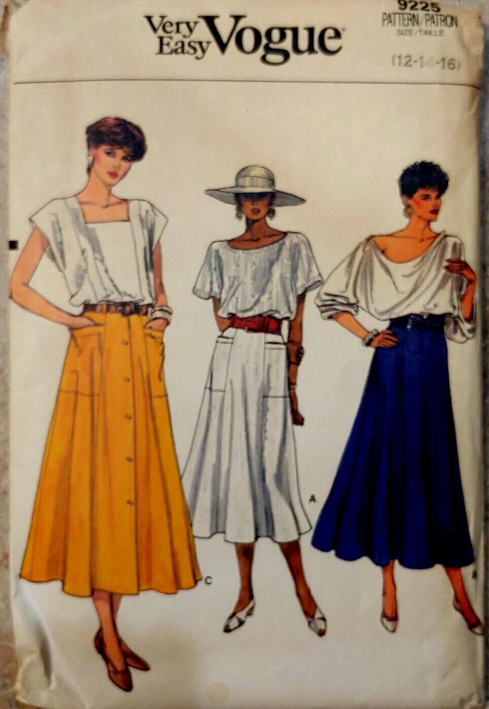 Vintage 1985 Vogue 9225 Misses Flared Skirts Mid or Lower Calf Size 12- 14 - 18