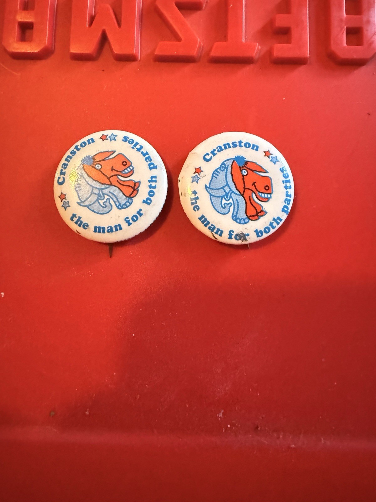 Lot 2 Vintage Alan Cranston Political Campaign Pinback Buttons Both Parties