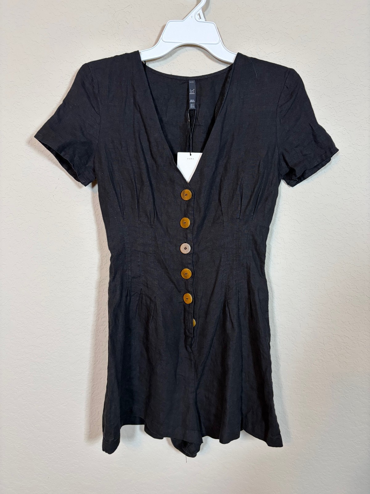 NWT Zara Black linen darted jumpsuit sz S