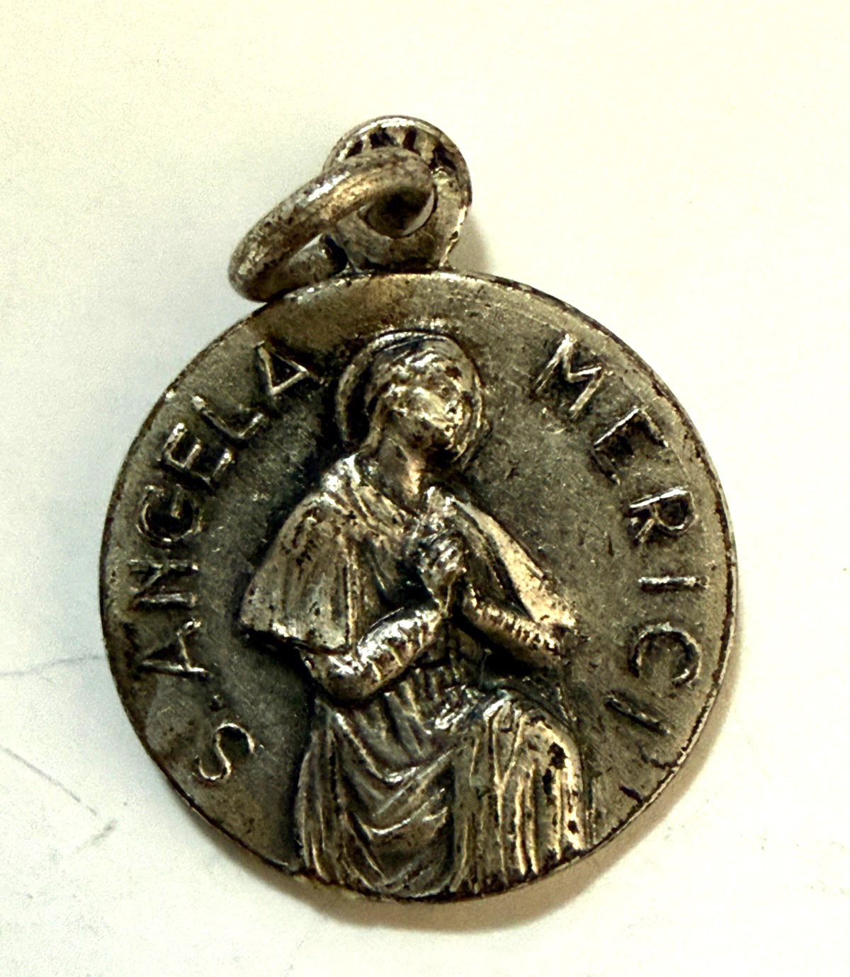Saint Angele, Angela Merici. St Mary Miraculous Medal. Antique Religious Pendant