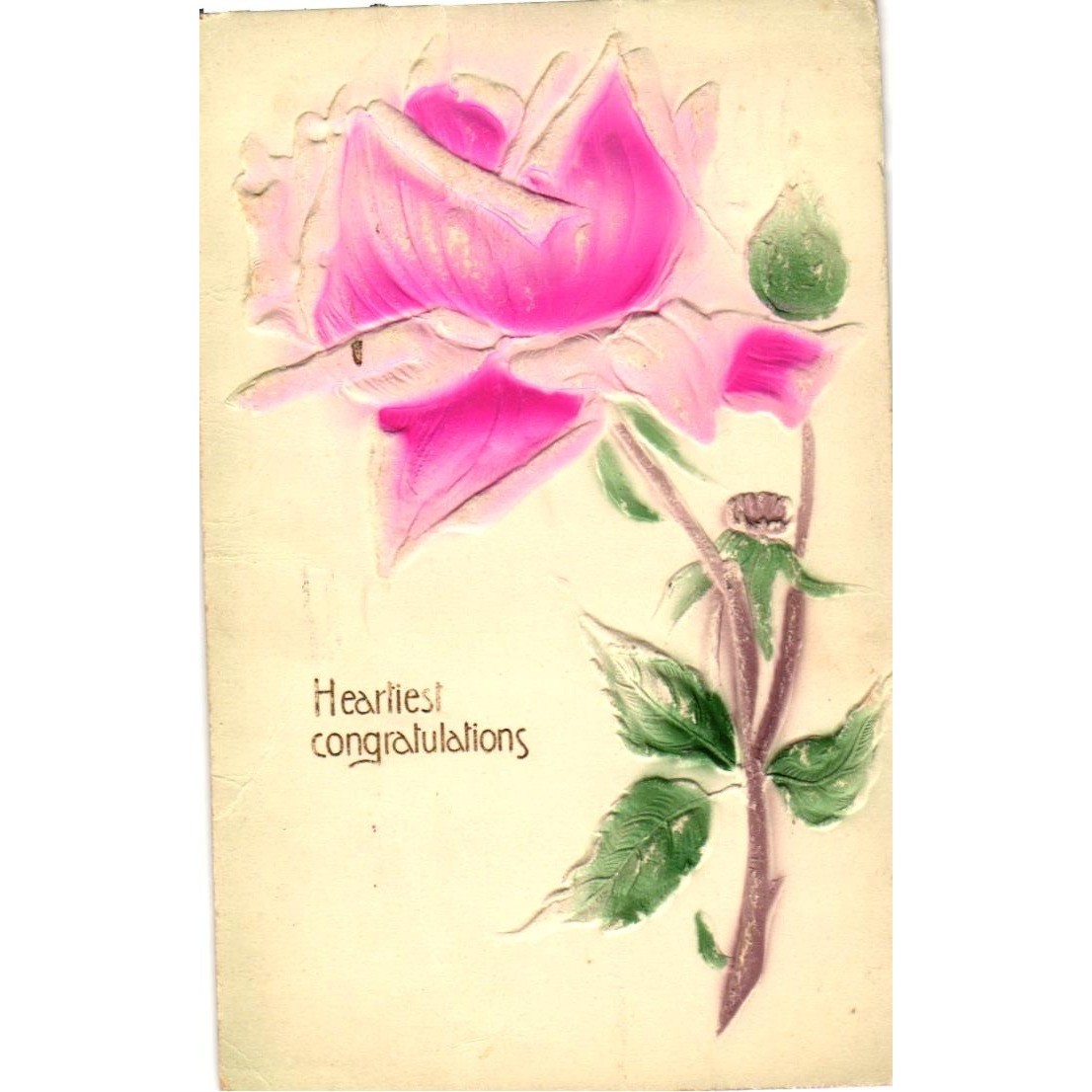 Vintage 1910 Embossed Postcard Pink Rose Heartiest Congratulations Germany Iowa