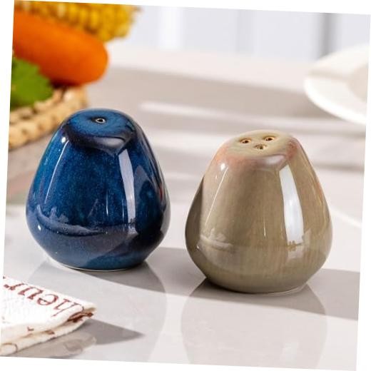Ceramic Salt and Pepper Shakers Set of 2, 2oz Farmhouse Style, Blue and Brown
