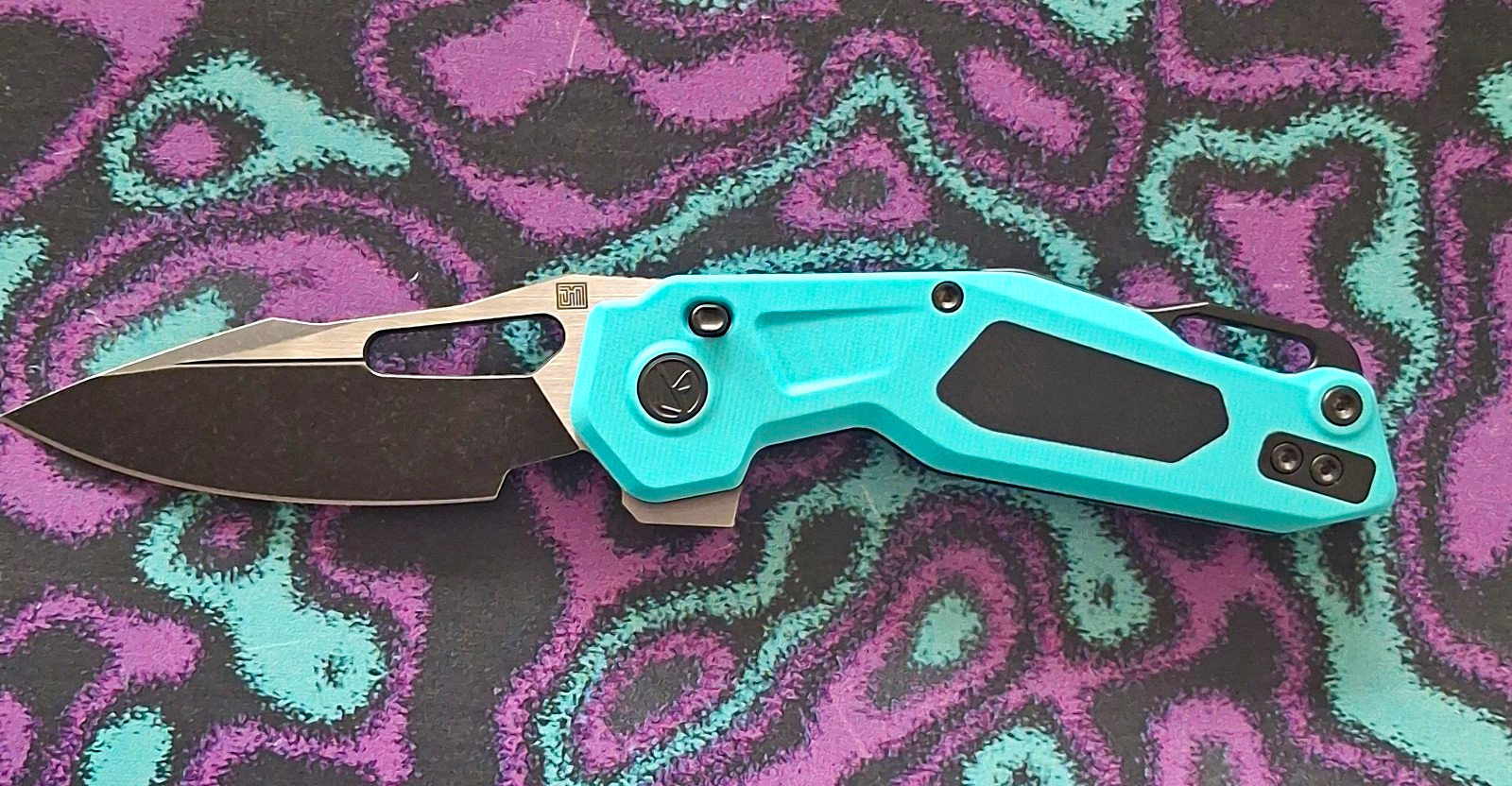 Ketuo Mini Griffin Folding Knife Blue/Green G10  Black Stonewashed 14c28n Blade