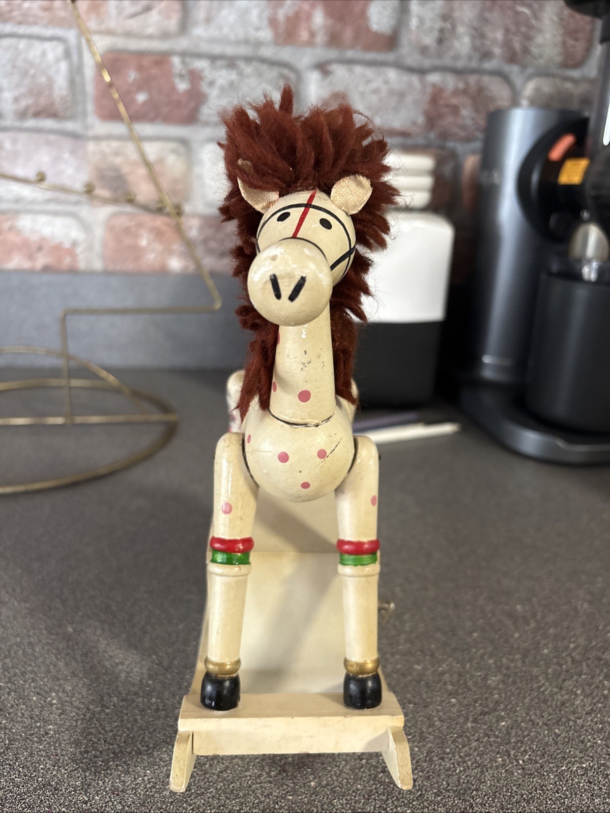 Vintage Wooden Musical Rocking Horse Moving Figurine Toy
