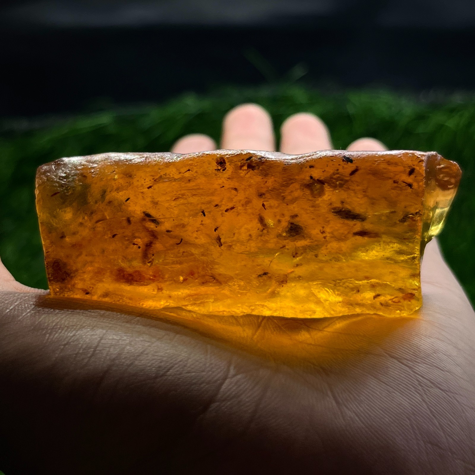 Natural Big Honey Gold Amber Rough Specimen with Insects 192 Cts