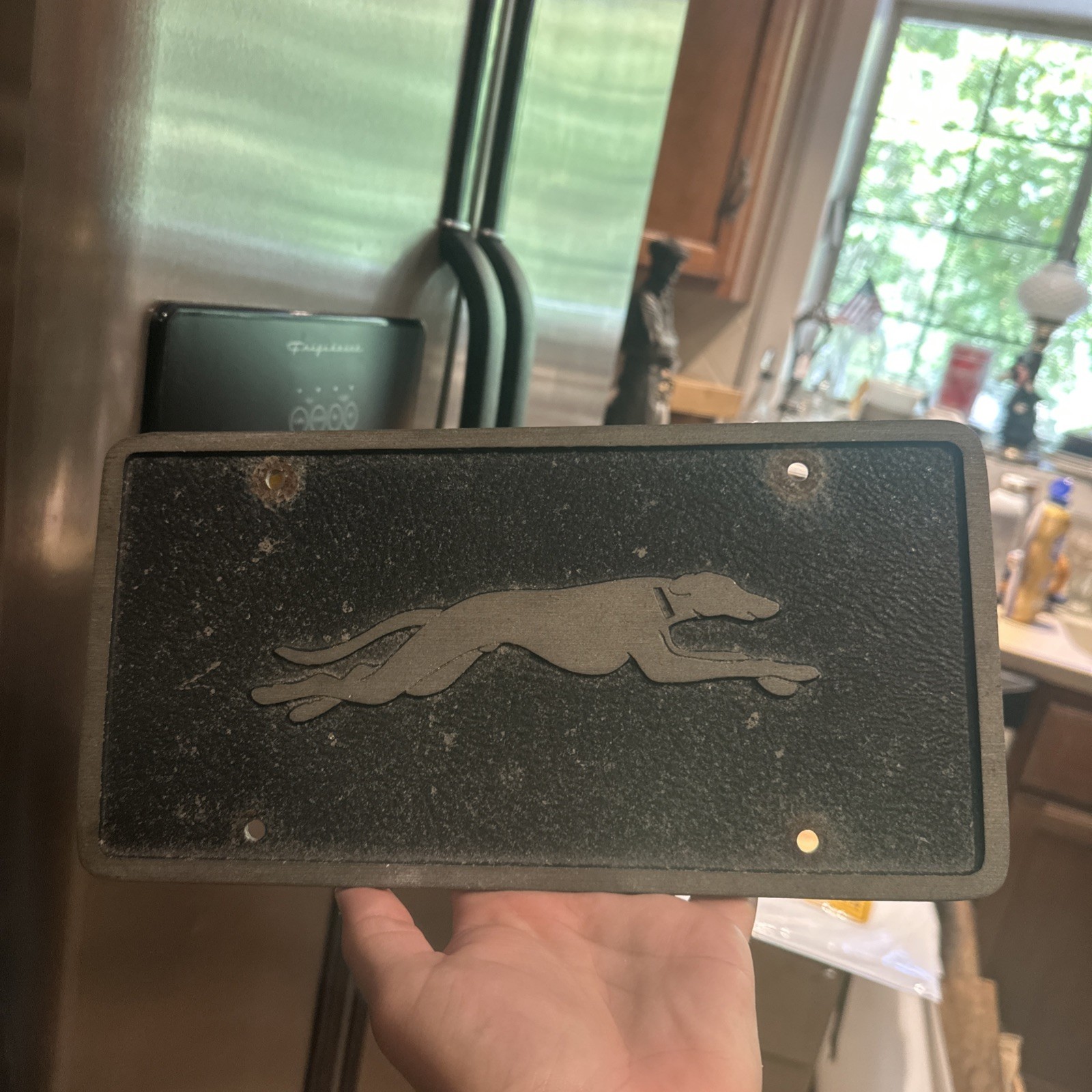 Vintage Greyhound Bus Booster License Plate Plaque Heavy