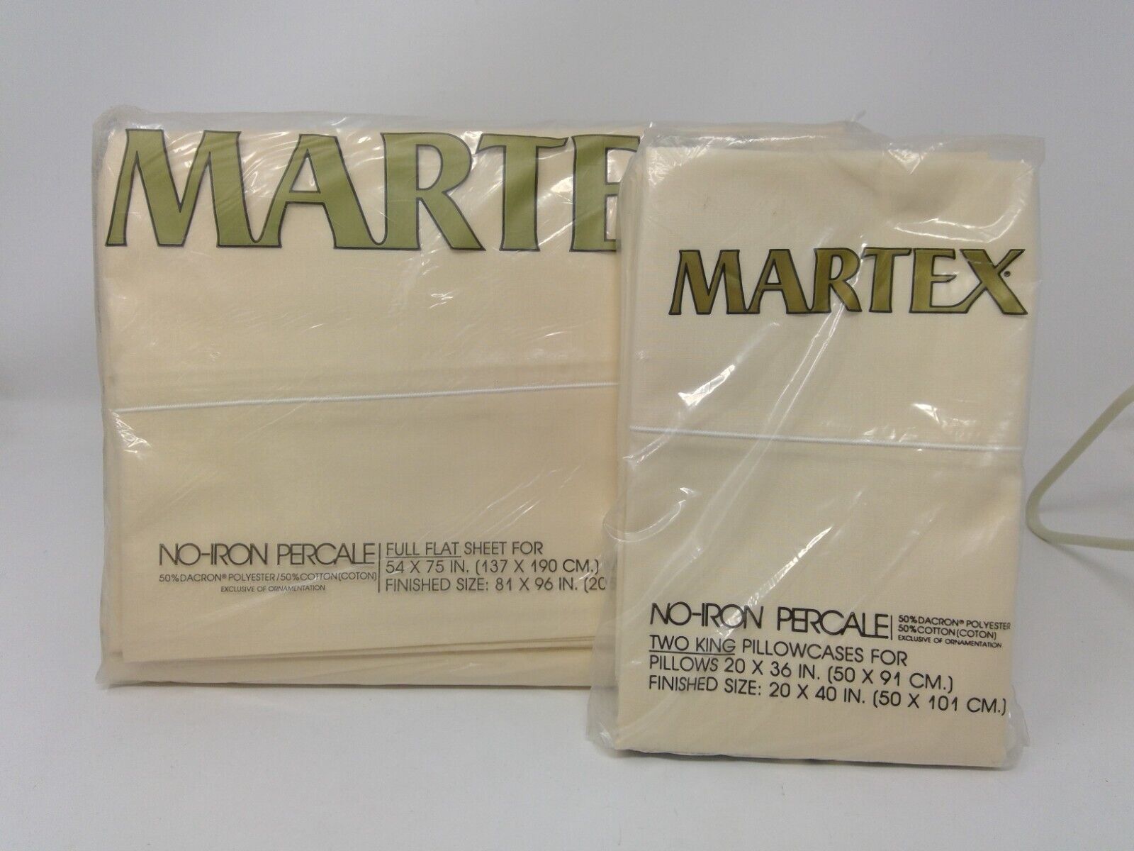 Vintage Pale Tan Martex Percale Full Flat Sheet & Pair of King Pillowcases NIP
