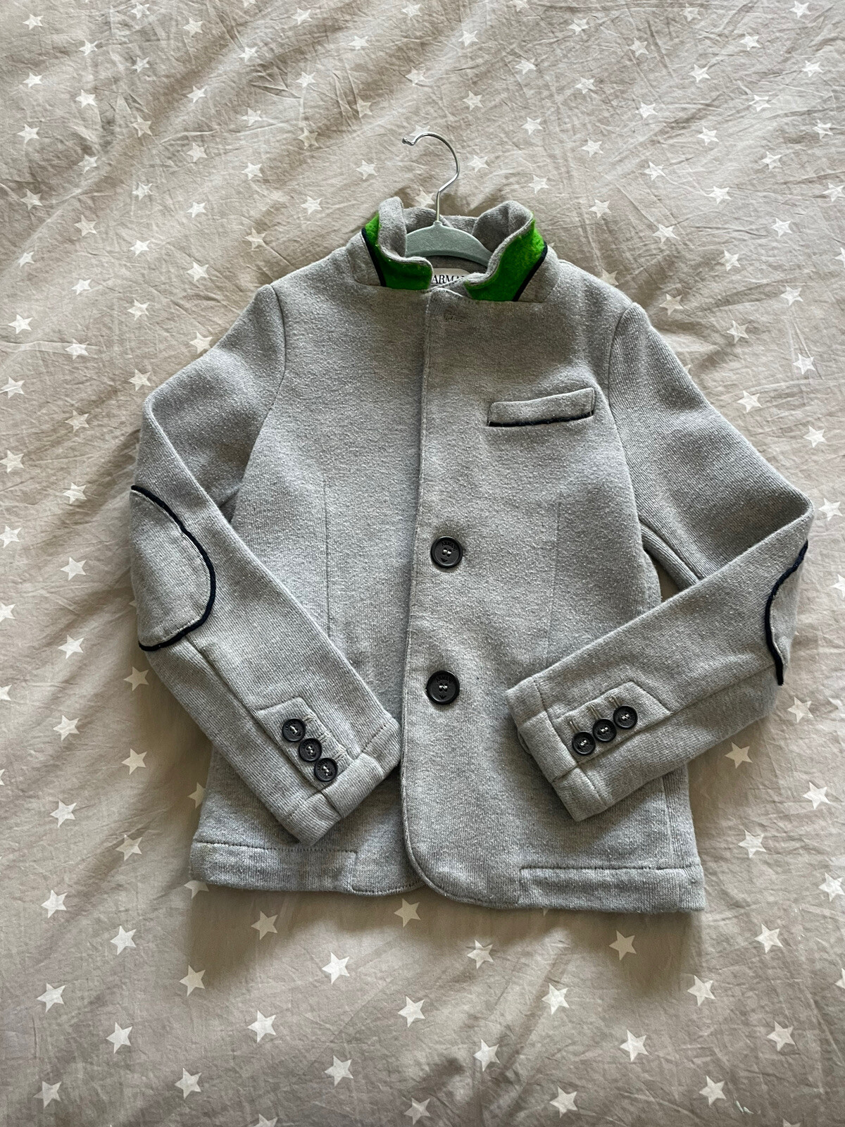 GUC Armani Junior Boy Grey Knit Notched Collar Blazer 8 Yrs/ 130 $198