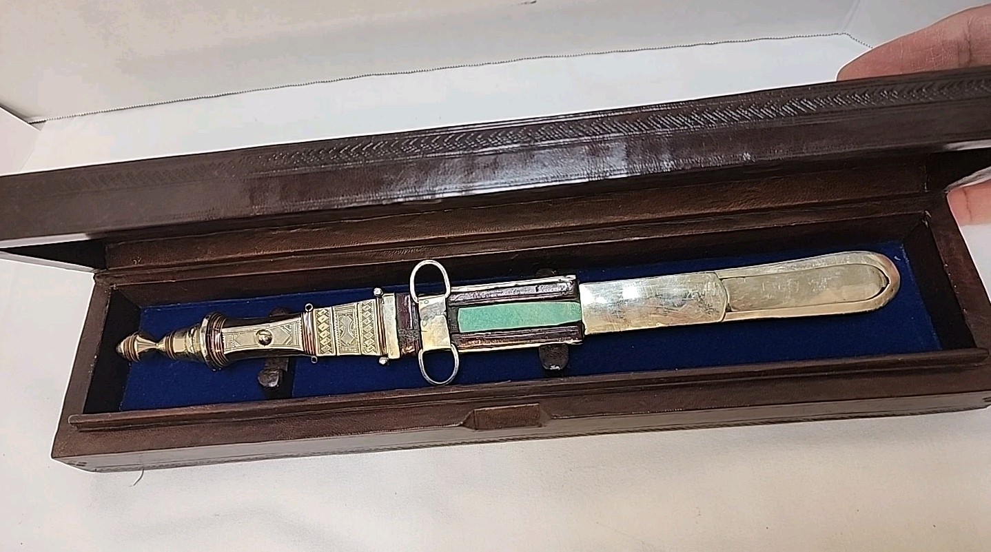 Vintage Handmade North African Tuareg-Style Ceremonial Dagger with Learher Case