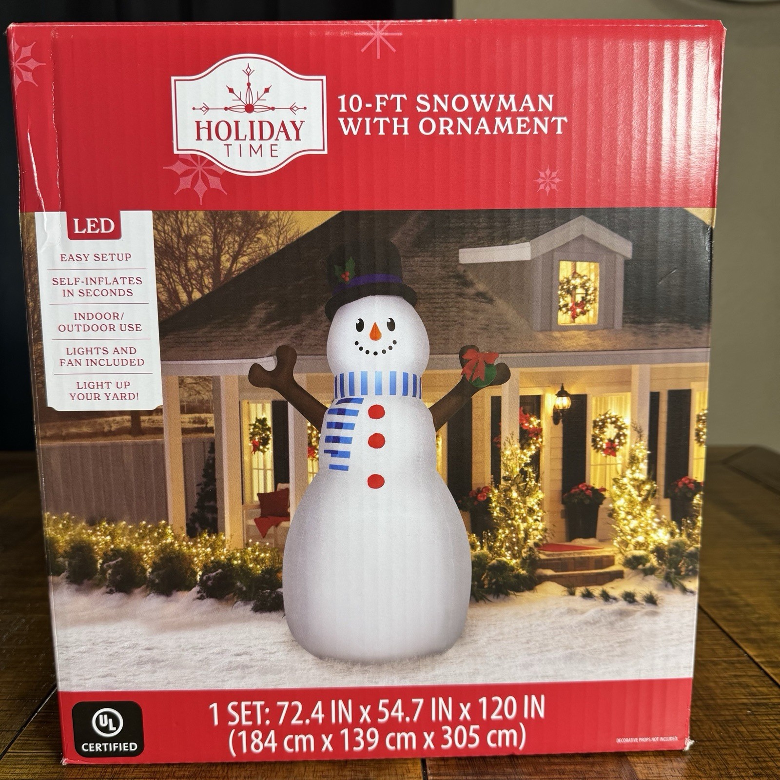 BNIB Gemmy 10ft Snowman With Ornament Airblown Christmas Yard Inflatable