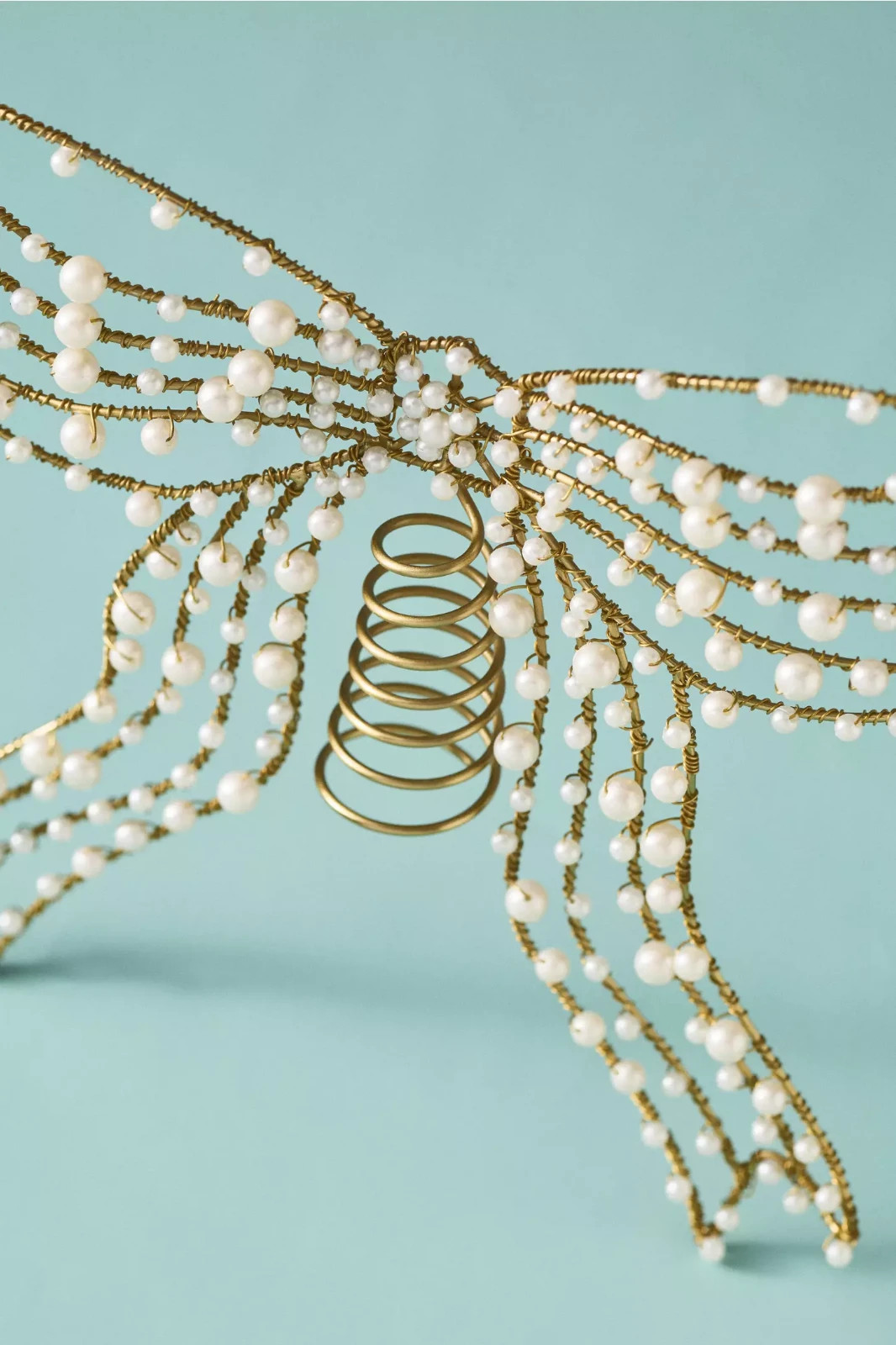 NWT Anthropologie Pearl Bow Tree Topper Christmas Holiday Decor Gold