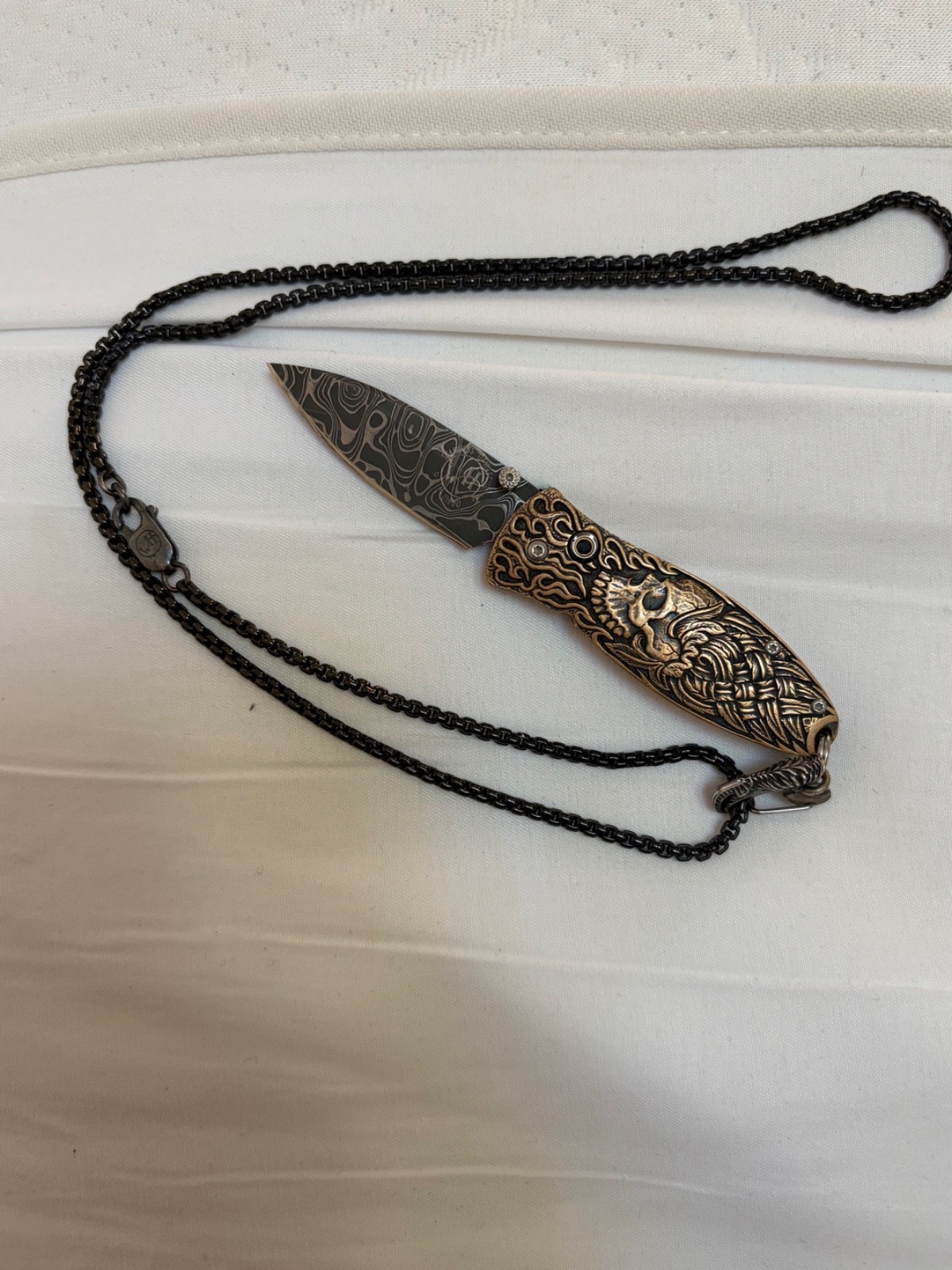 William Henry Morpheus Dusk Pendant Knife B02 Damascus Steel and .925 Silver