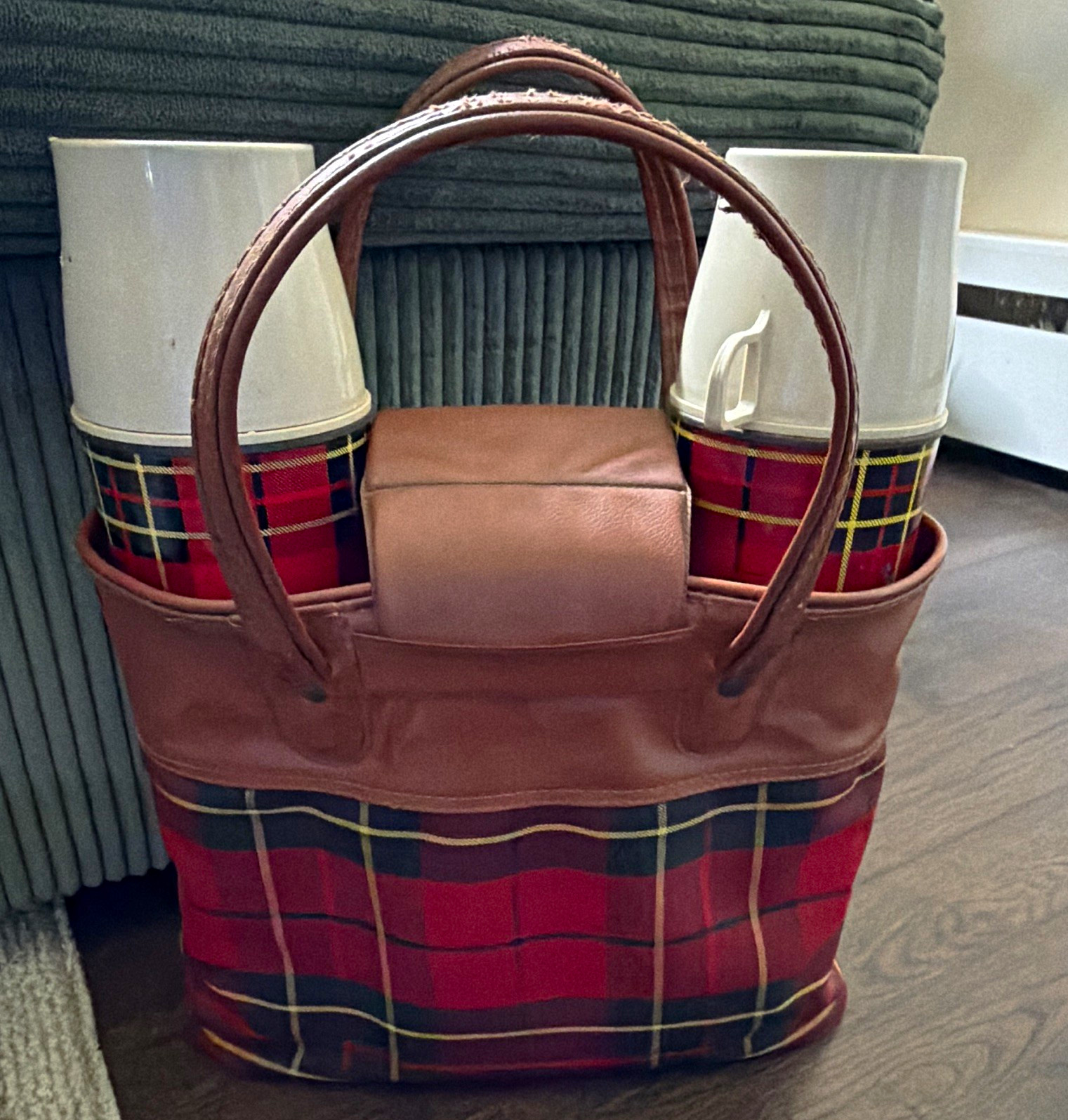 Thermos King Seeley Picnic Travel Set Lunch Box Plaid Bag Vintage 1960s 