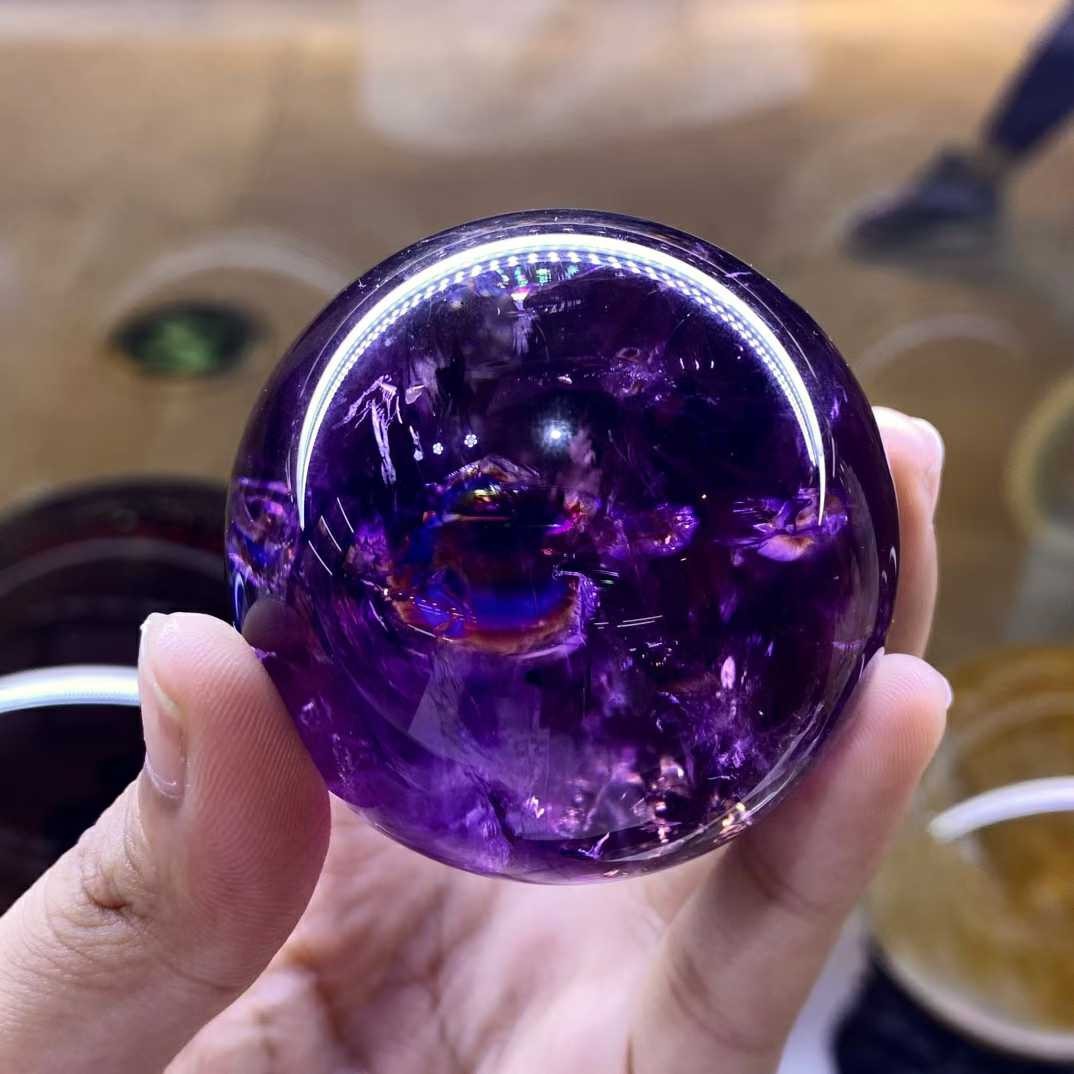 210g/53.5mm Natural Amethyst Quartz Sphere Crystal Energy Ball Reiki Decor
