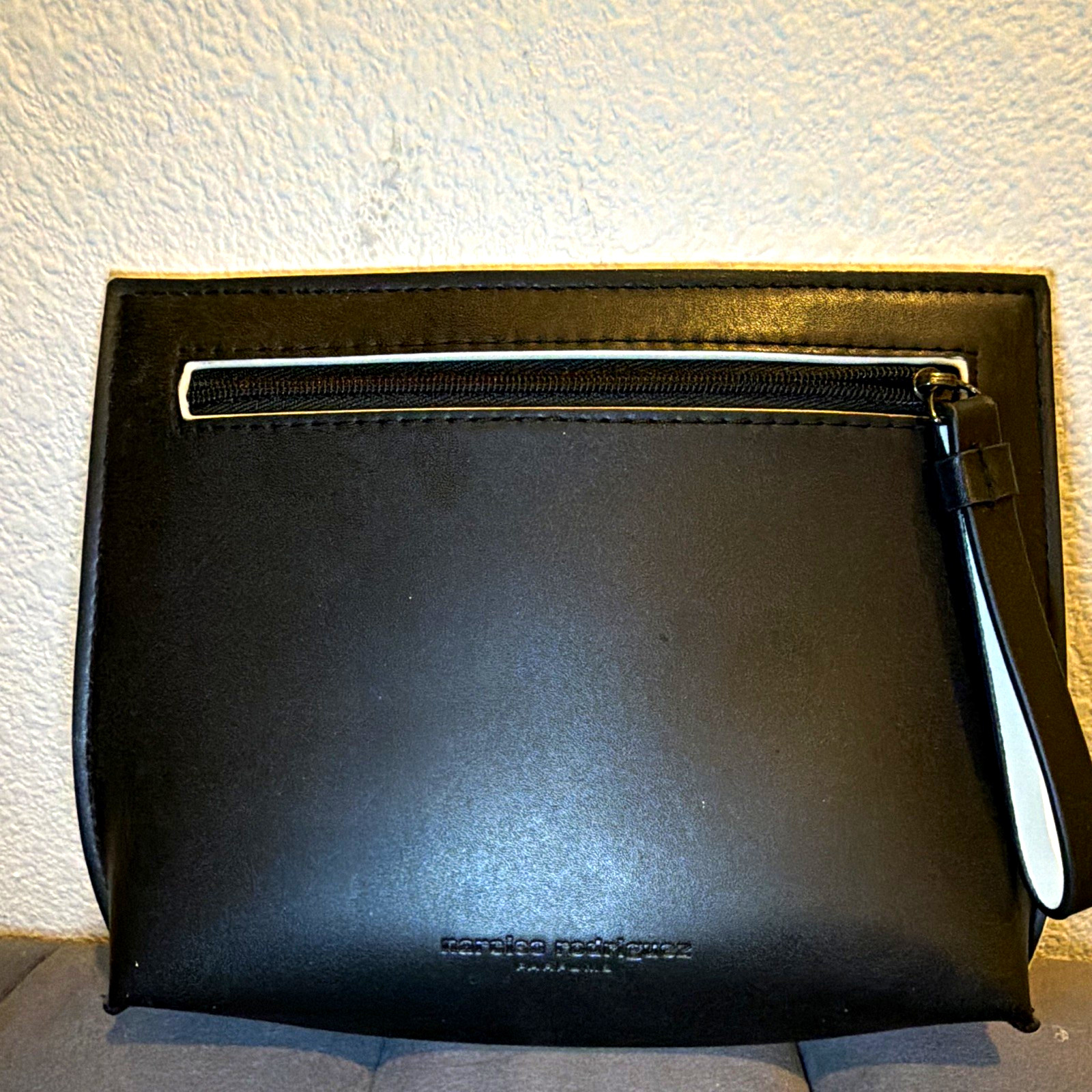 Narciso Rodriguez Black Zip Wristlet Pouch Bag Silver Hardware Designer