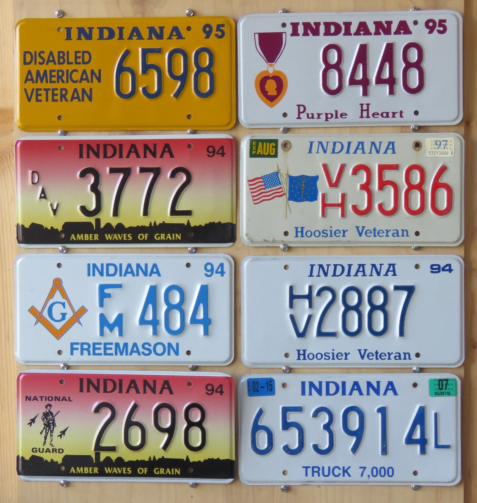 GROUP LOT OF 8 INDIANA  SPECIAL license plate