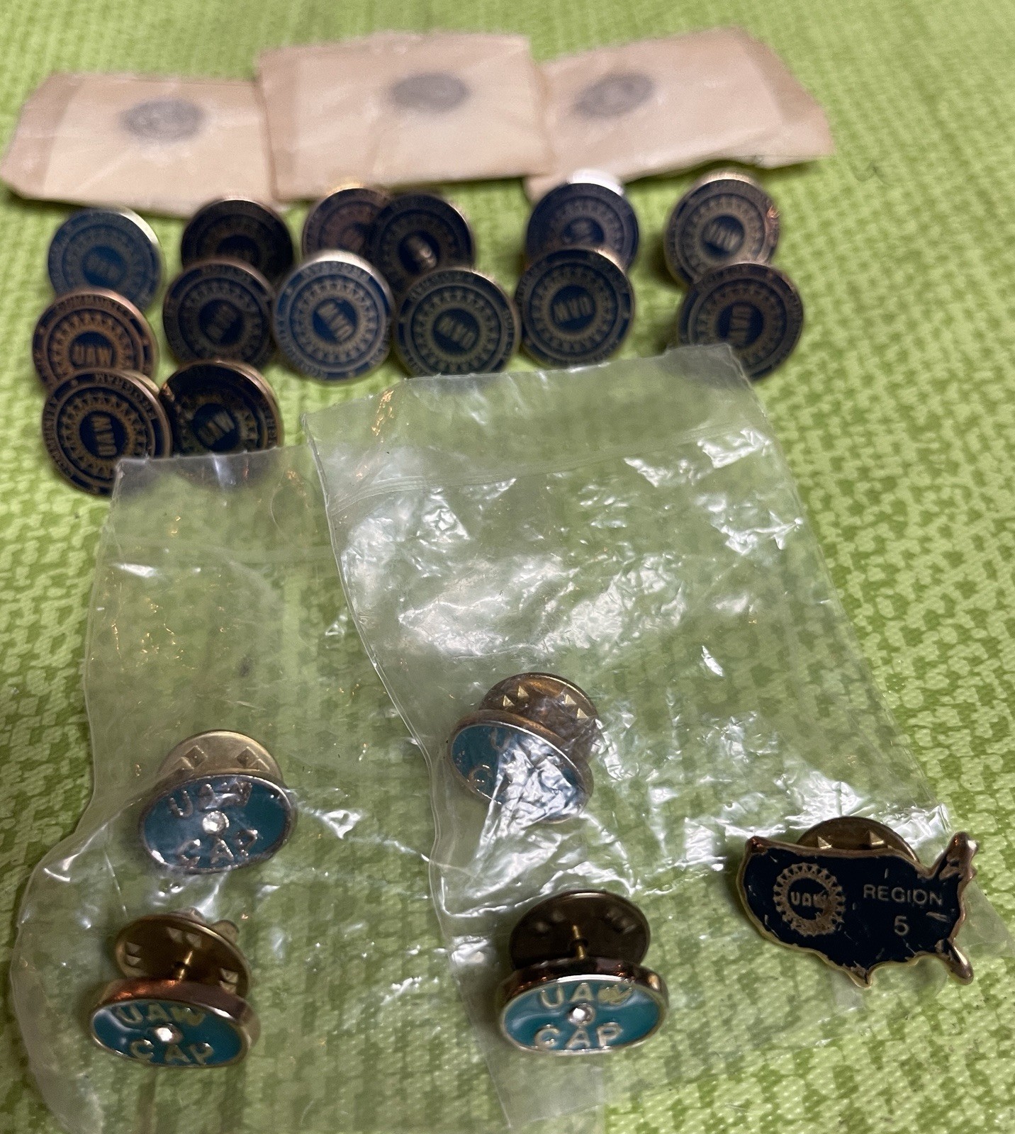 Vintage UAW AUTO WORKERS UNION Pin Lot of 22 Pins 1970s America Ephemera USA