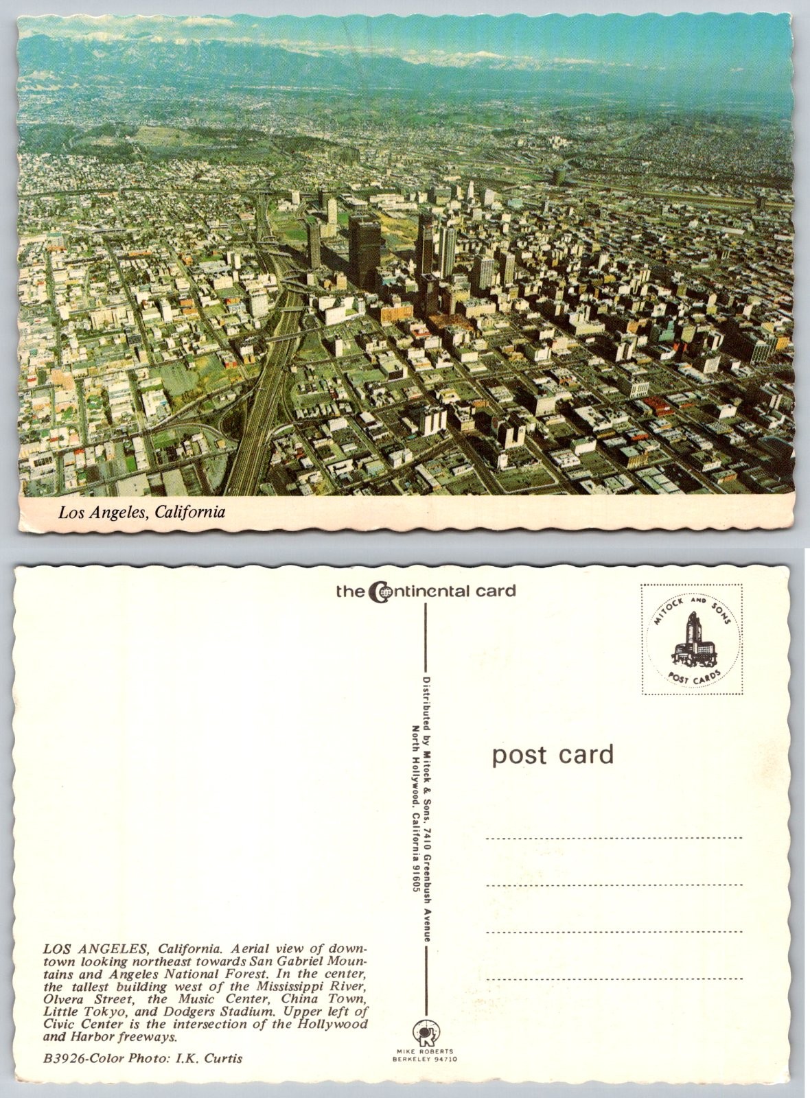 Continental Los Angeles California Aerial View Downtown City Freeways Postcard