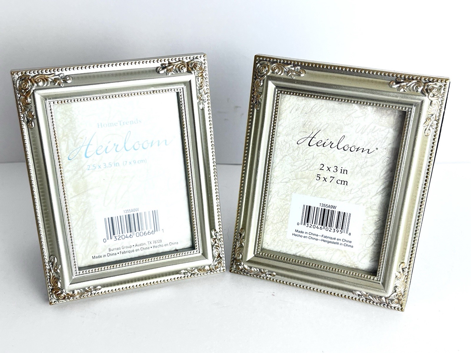 Set Of 2 - Heirloom Picture Frames 2x3” Metal With Roses 