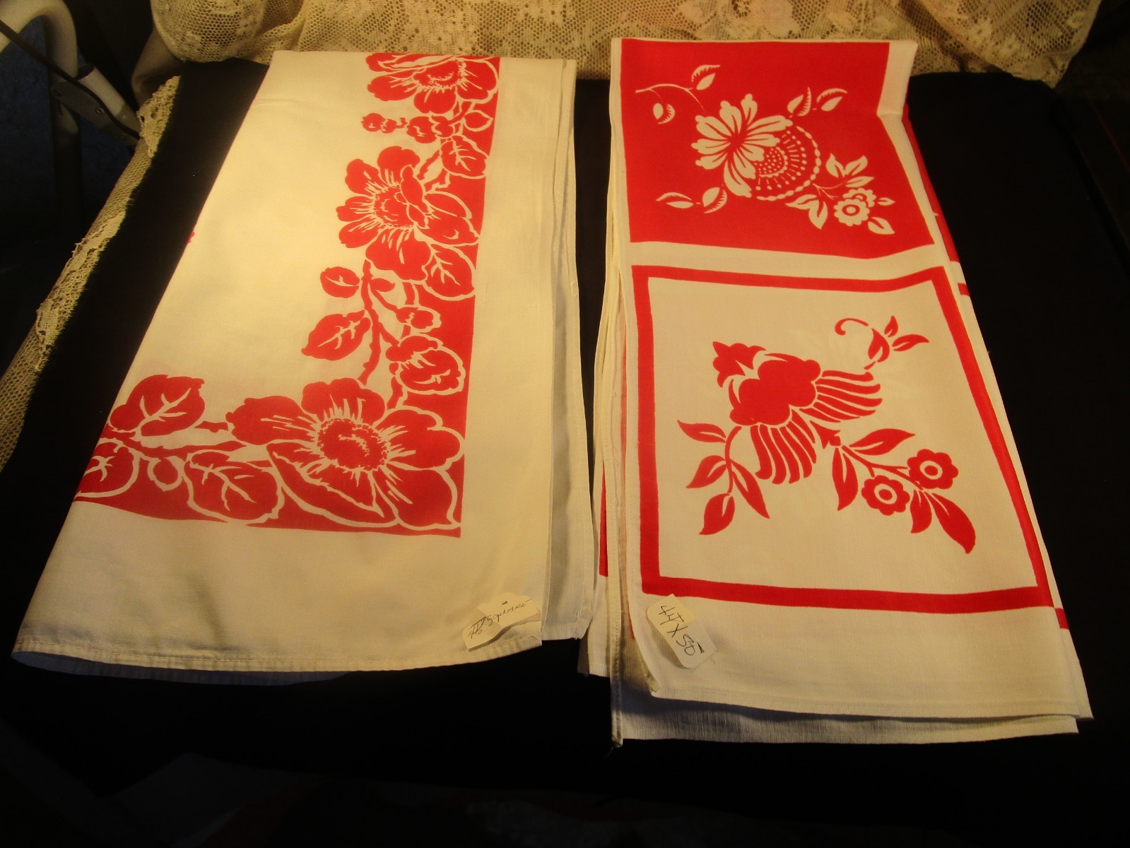 VTG. LOT -2- MCM RED & WHITE TABLECLOTHS COTTON-BLEND-CLEAN