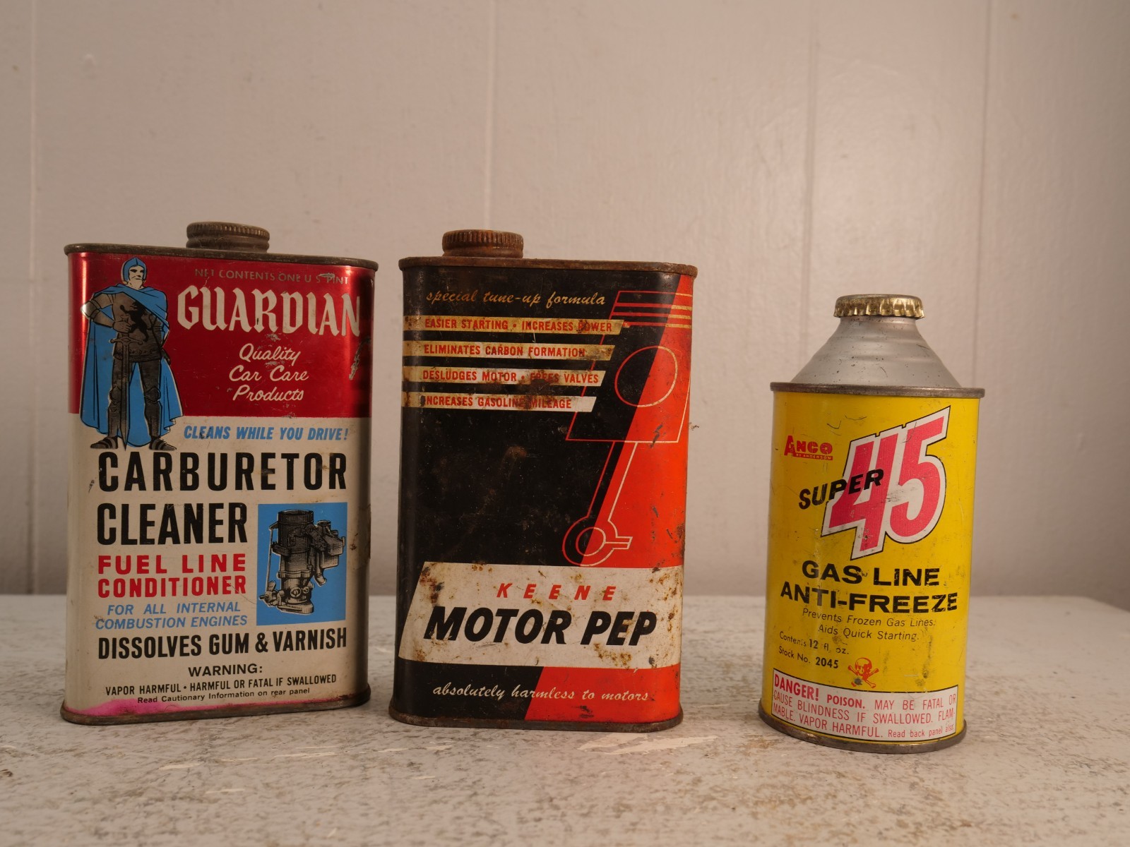 3 Vintage Automotive Man Cave Pint Cans Guardian Keene Anco Super 45
