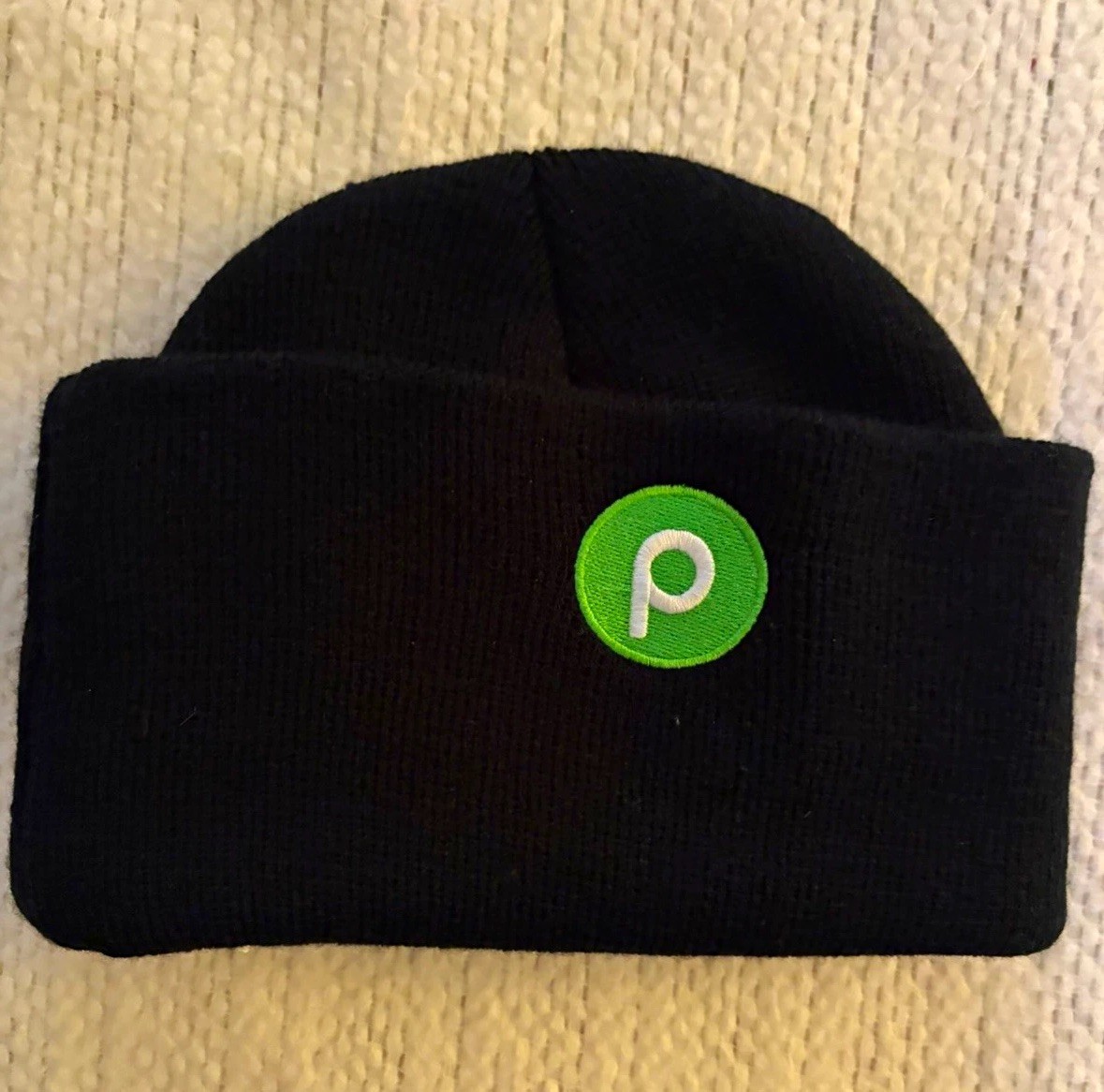 Publix Black Knit Beanie Hat w/ Green Logo, One Size Fits All