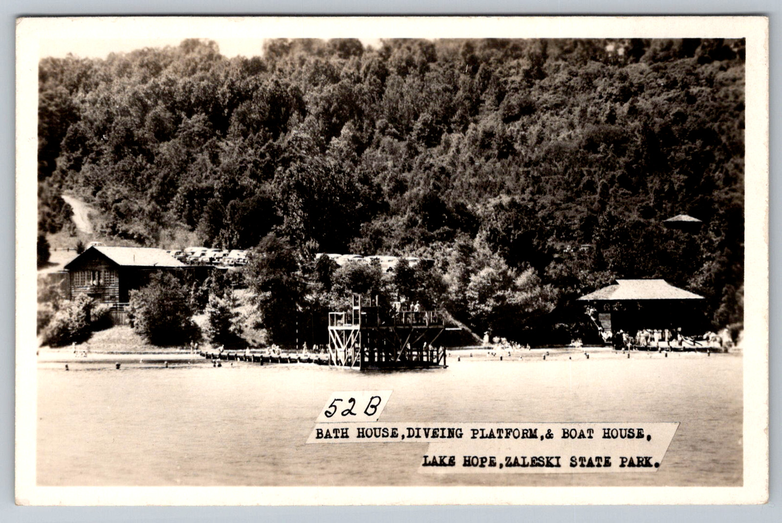 RPPC c1950s Bath House Diving Platform Boat House Lake Hope Zaleski Postcard