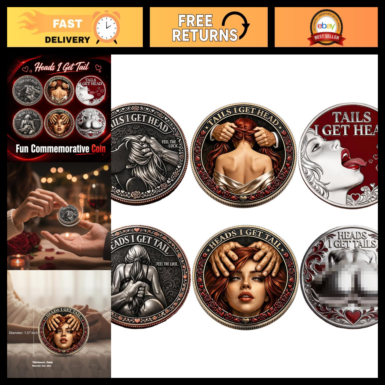 3PCS Decision Coin Set - Heads I Get Tails, Fun Choice Maker for Adults