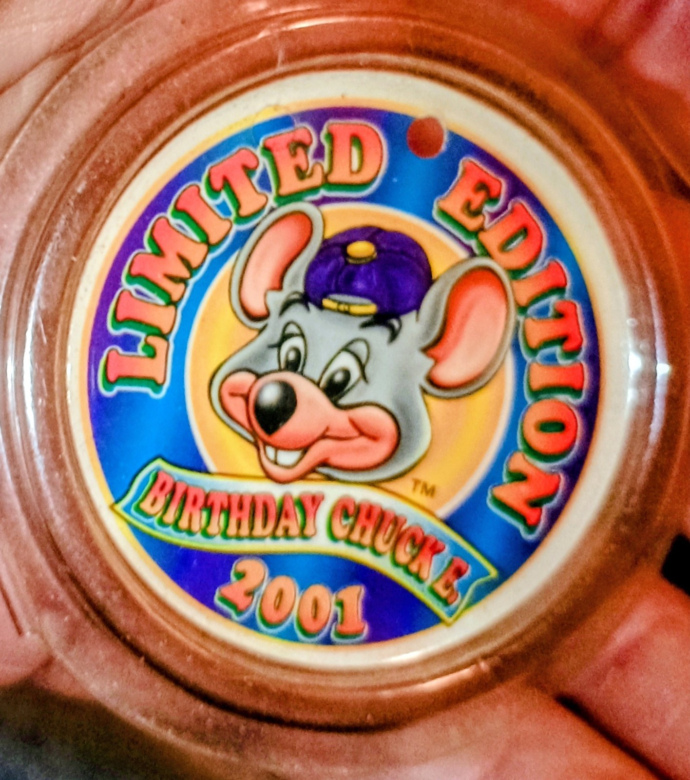 Vintage 2001 Limited Edition Chuck E. Cheese Birthday Button Pin Protective Case