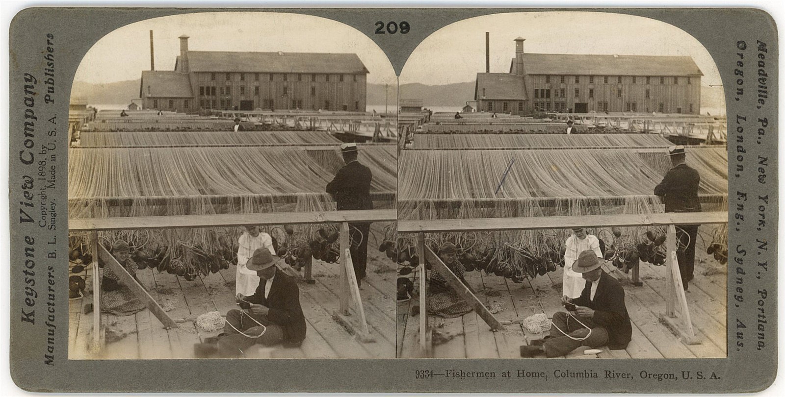 OREGON STEREOVIEW - Columbia River - Fishermen at Home - Keystone c1898