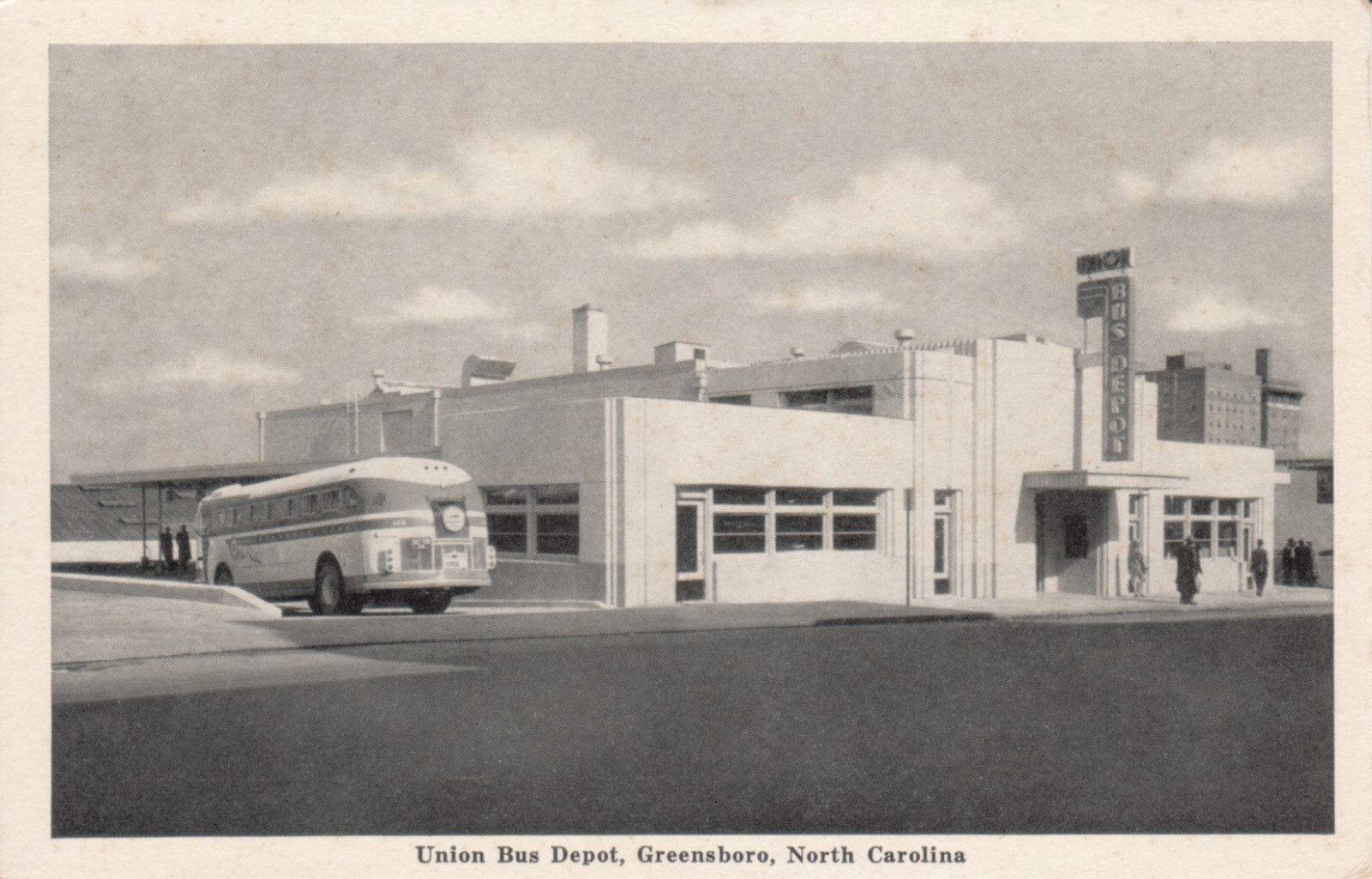 Greensboro NC North Carolina - Union Bus Depot - Postcard - circa 1940
