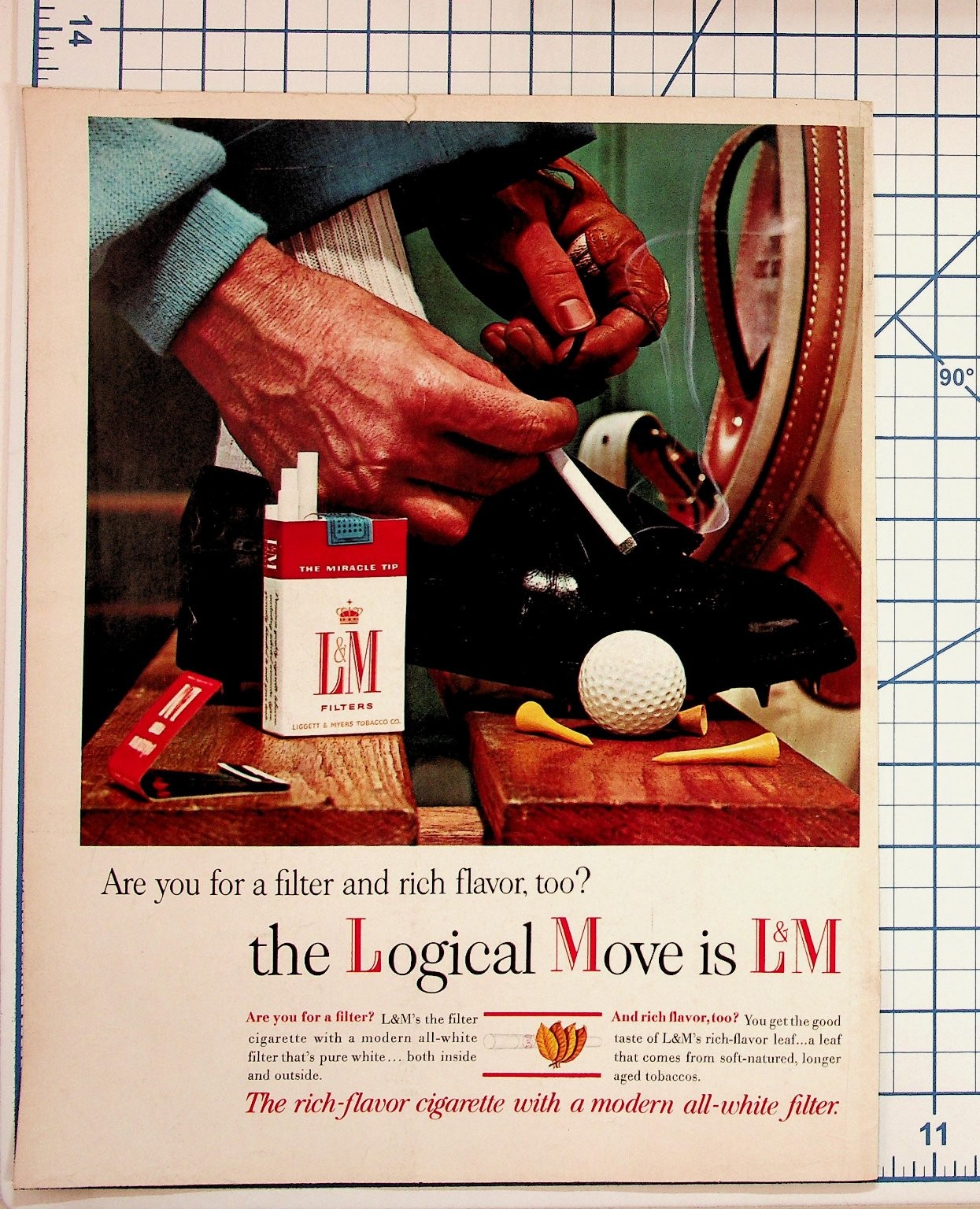 Vintage L&M Cigarettes Magazine Ad 1950s Golf Theme Tobacco Ephemera