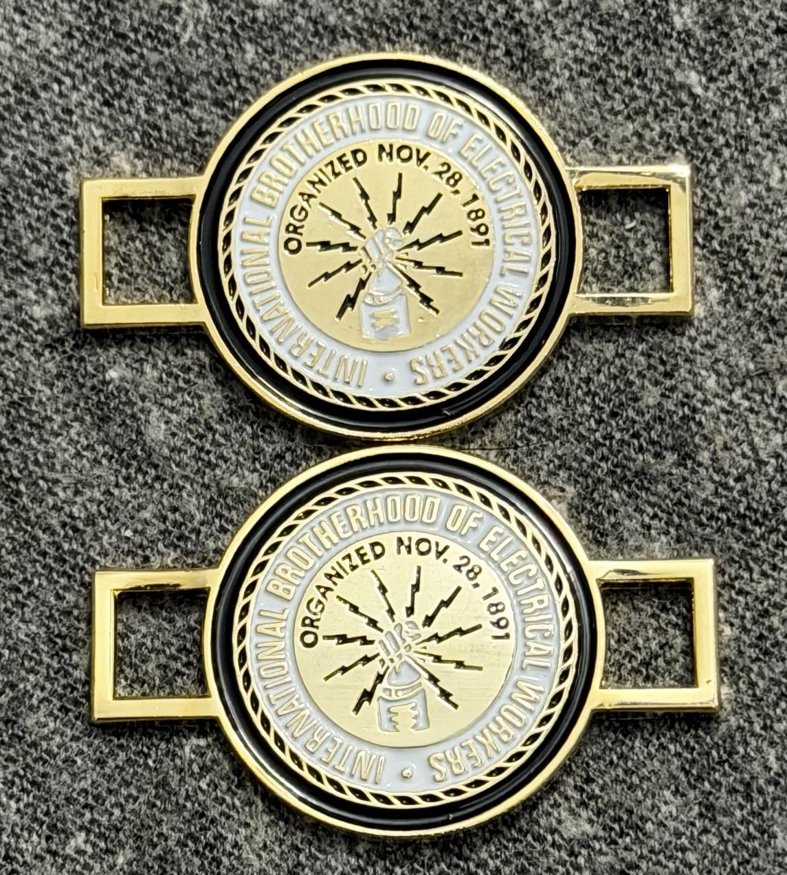 IBEW Boot Charms Lace Tags Electrician Shoe Lace Charm BLACK GOLD Trim