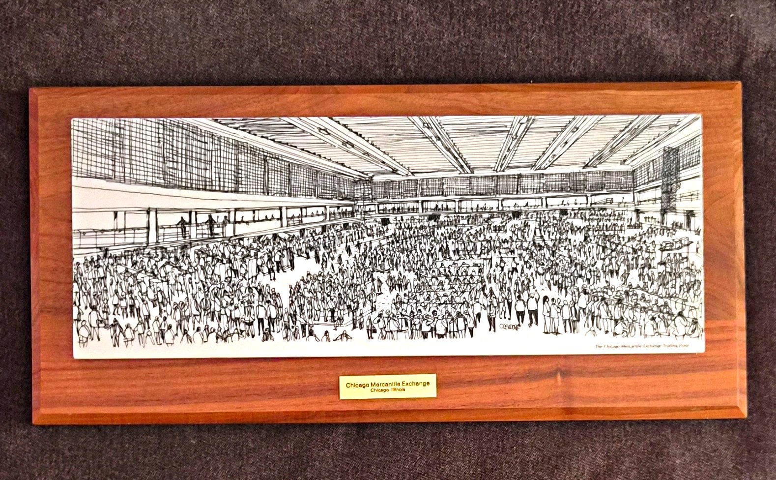 Vintage Bill Olendorf Chicago Mercantile Exchange CME Trading Floor Resin Etchin