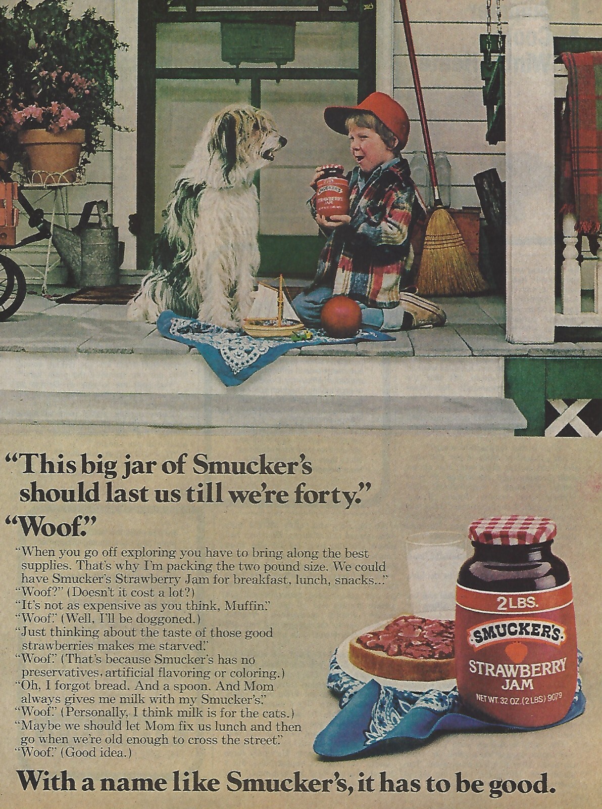 1978 Smucker\'s Strawberry Jam Boy with Dog vintage PRINT AD 70\'s Advertisement