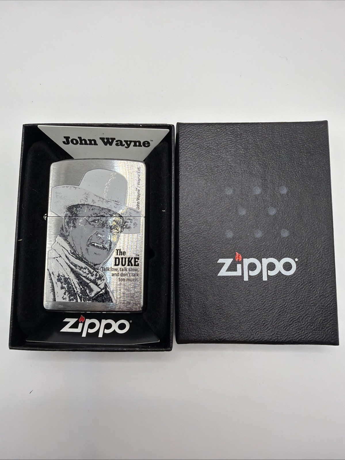 Zippo John Wayne Collection, The Duke, Talk Low, Talk Slow - New, Unfired, Box