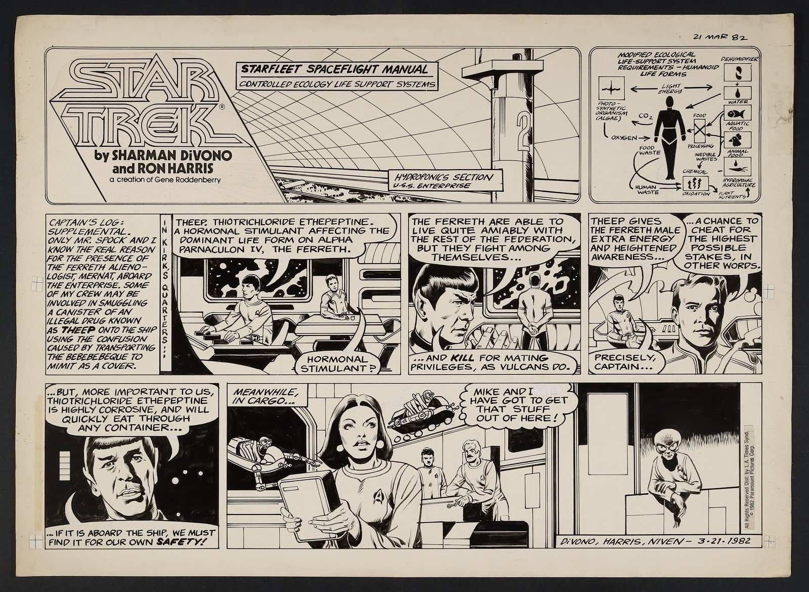 Original Art for the Star Trek Comic Strip (3/21/1982) by Ron Harris