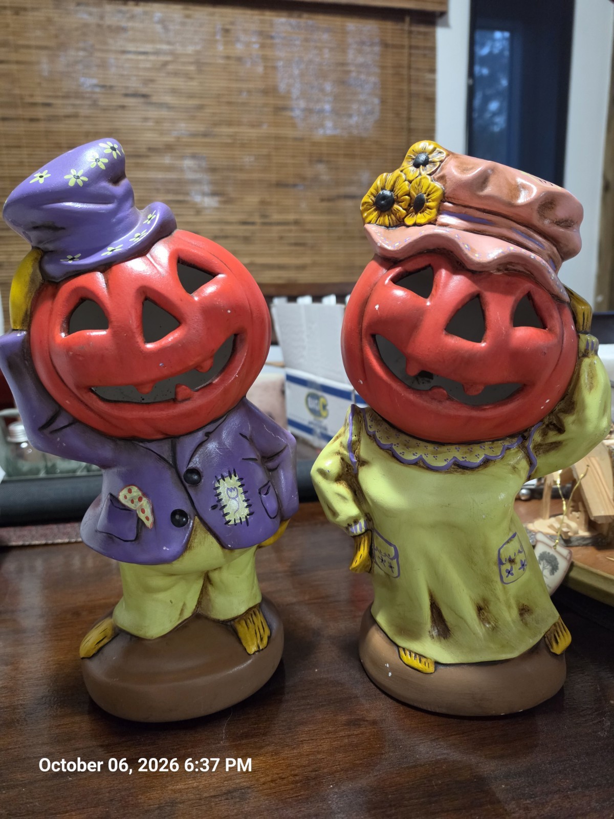 Vintage 1970s  Pumpkin Head couple-Yozie Mold Halloween Light Up Matching Set